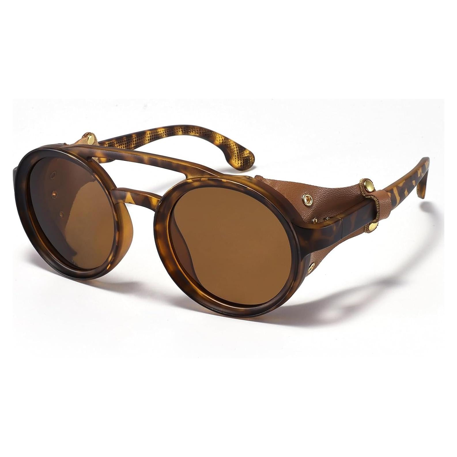 Gafas de sol Steampunk polarizadas con escudo de cuero 52mm