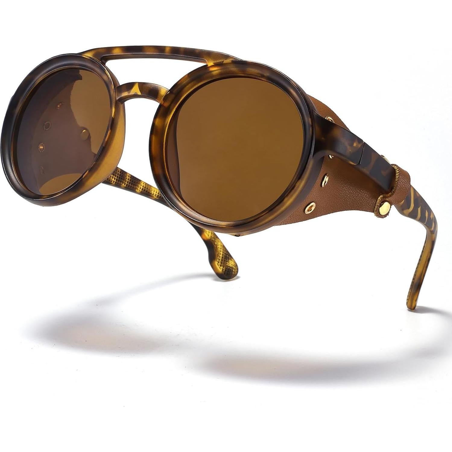 Gafas de sol Steampunk polarizadas con escudo de cuero 52mm