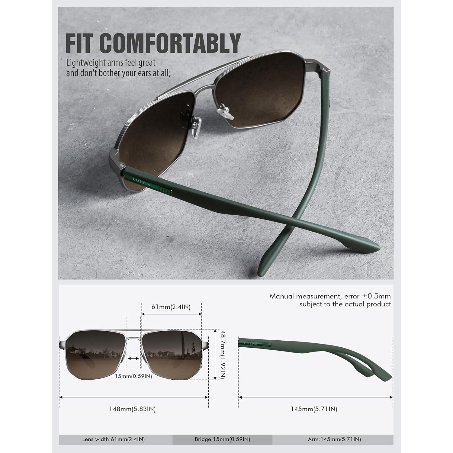 Gafas de sol LUENX Aviador Polarizadas UV400 61mm Hombres