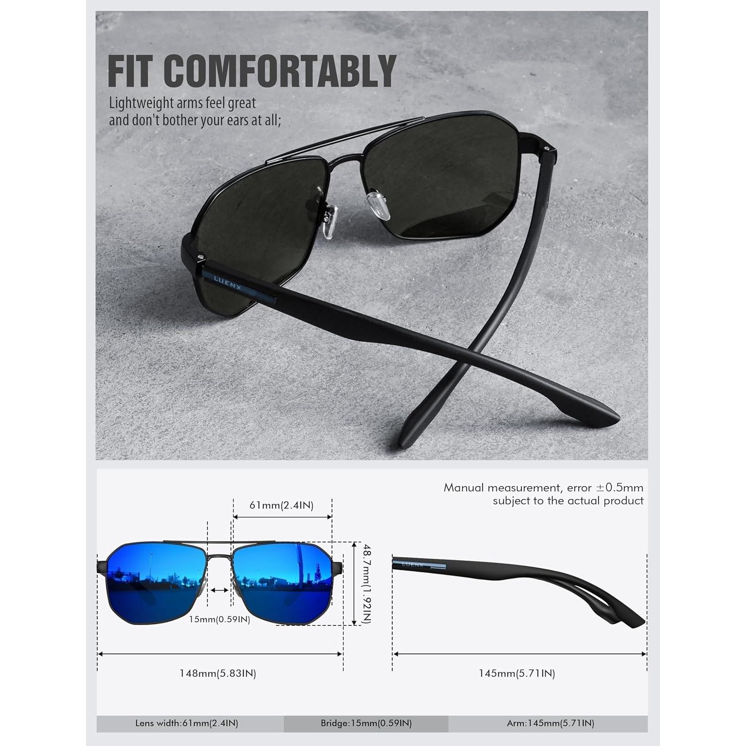 Gafas de sol LUENX Aviador Polarizadas UV400 61mm Hombres