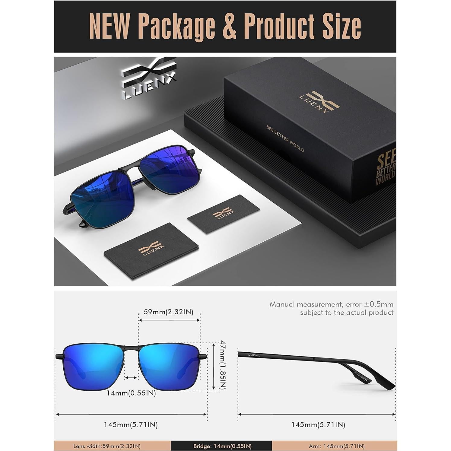 Gafas de sol aviador LUENX polarizadas UV400 azul oscuro