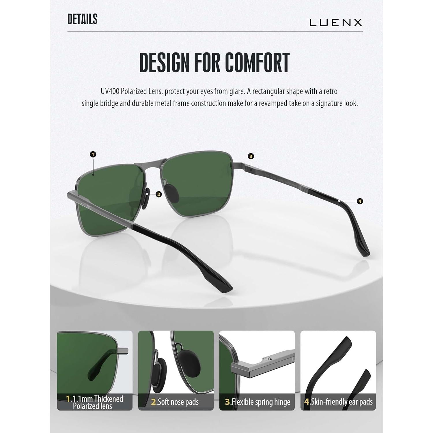 Gafas de sol aviador LUENX polarizadas UV400 retro