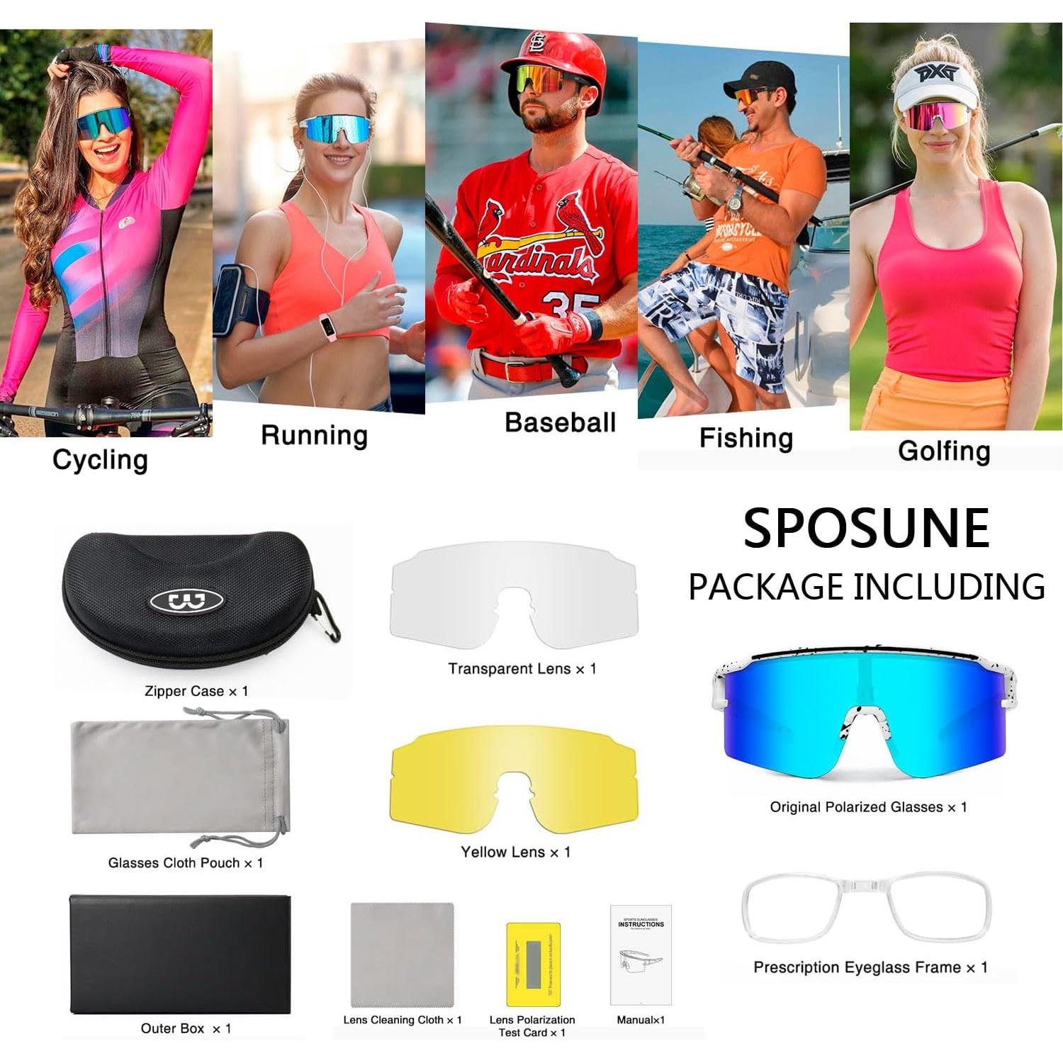 Gafas de Ciclismo Polarizadas SPOSUNE con 3 Lentes Intercambiables