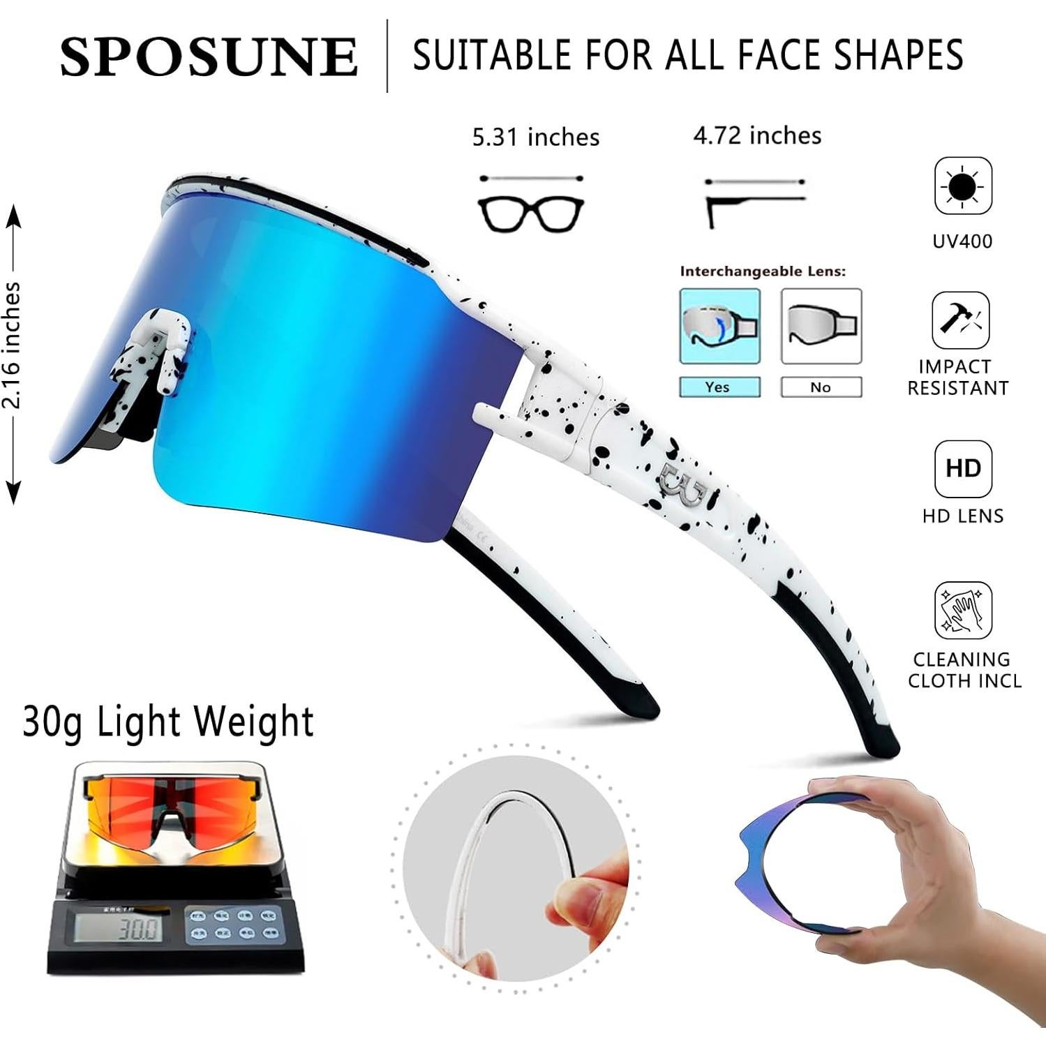Gafas de Ciclismo SPOSUNE con 3 Lentes Intercambiables