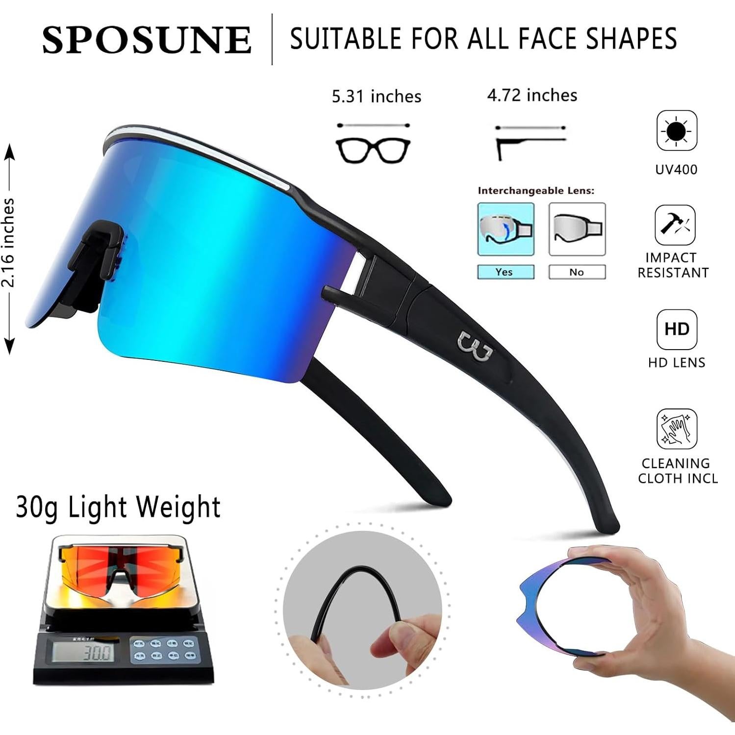 Gafas de Ciclismo SPOSUNE con 3 Lentes Intercambiables
