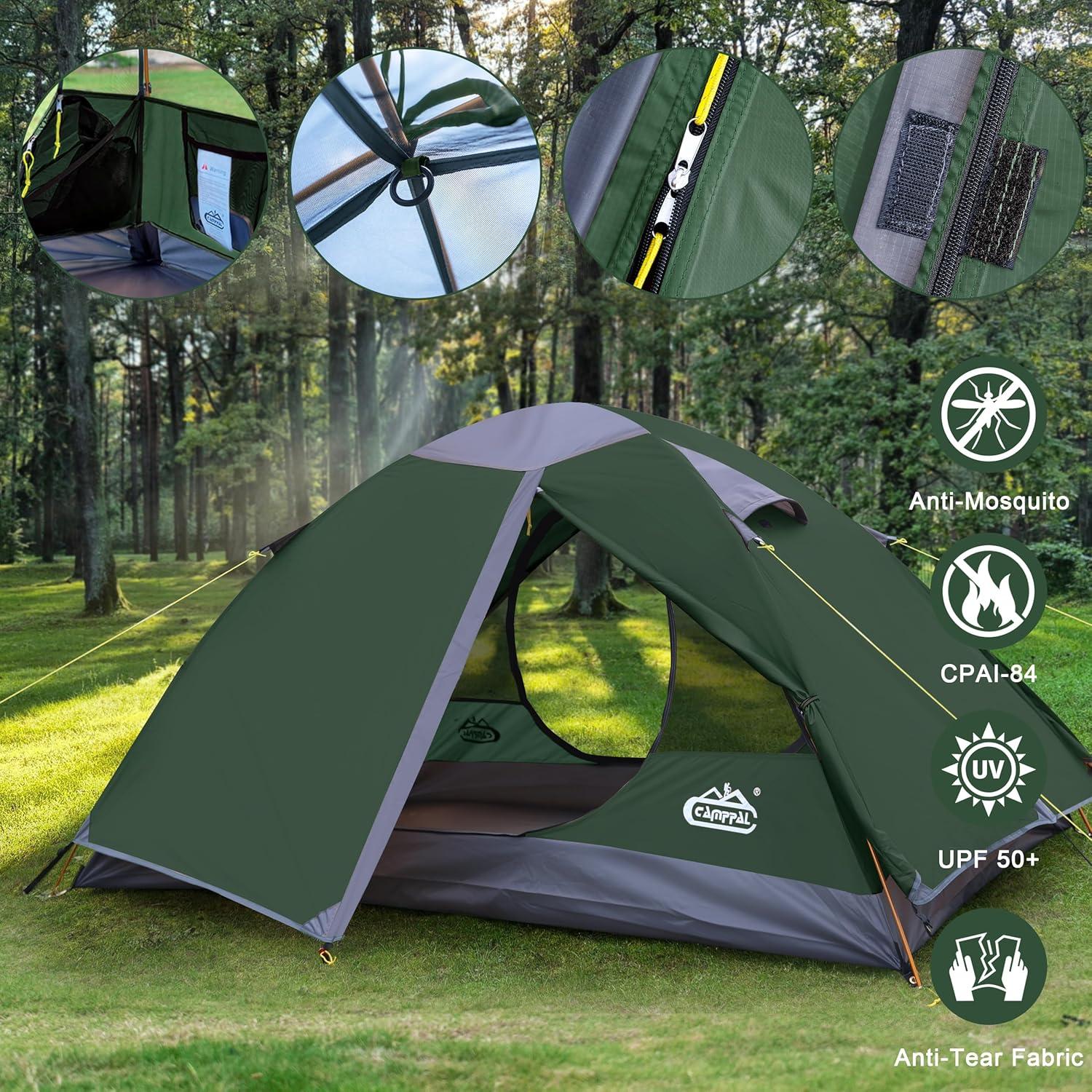 Tienda de Camping 2 Personas Camppal Impermeable Verde-Max