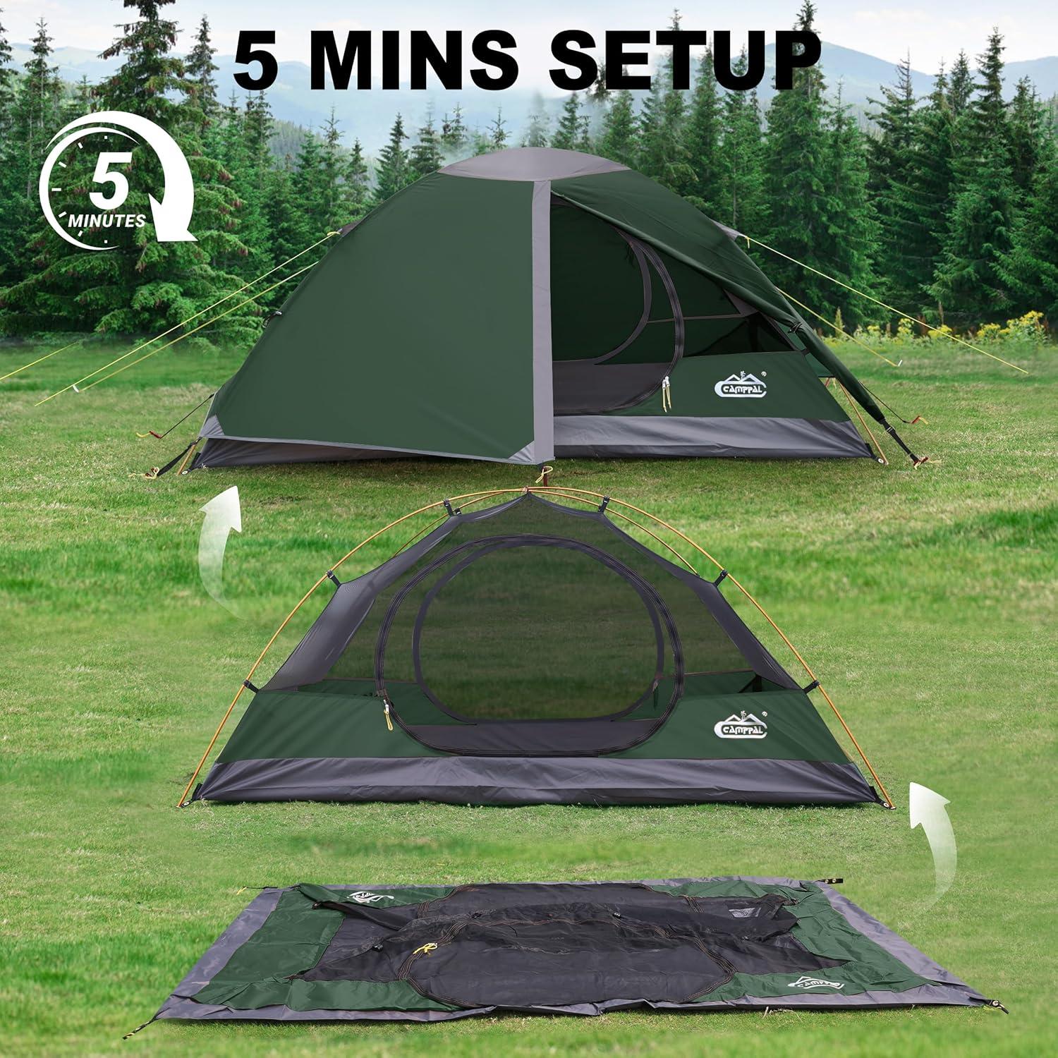 Tienda de Camping 2 Personas Camppal Impermeable Verde-Max