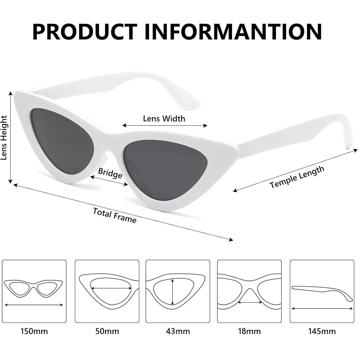 Gafas de sol estilo gato LIKSMU para mujeres, marco blanco