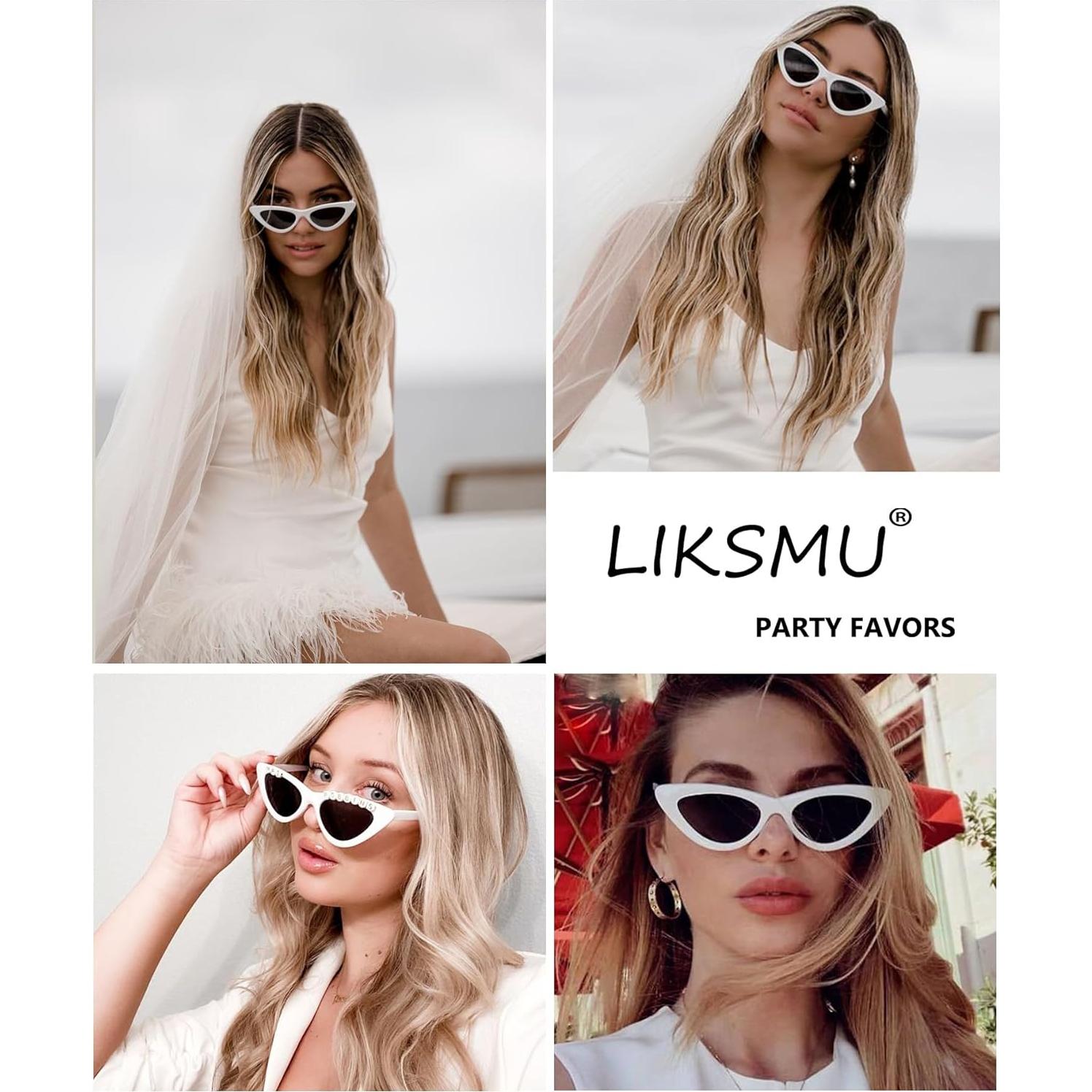 Gafas de sol estilo gato LIKSMU para mujeres, marco blanco
