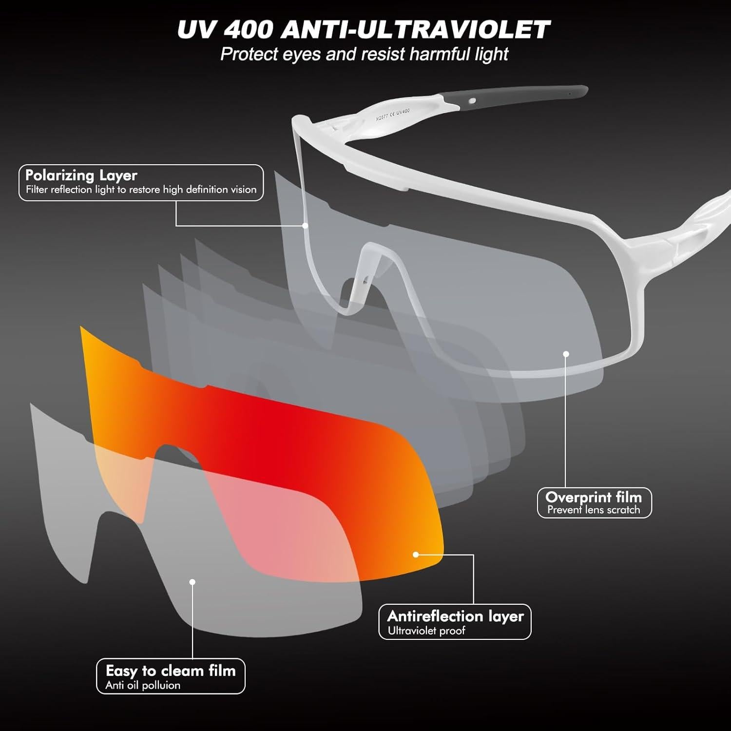 Gafas de Ciclismo Polarizadas BangLong UV400 Rojo Blanco