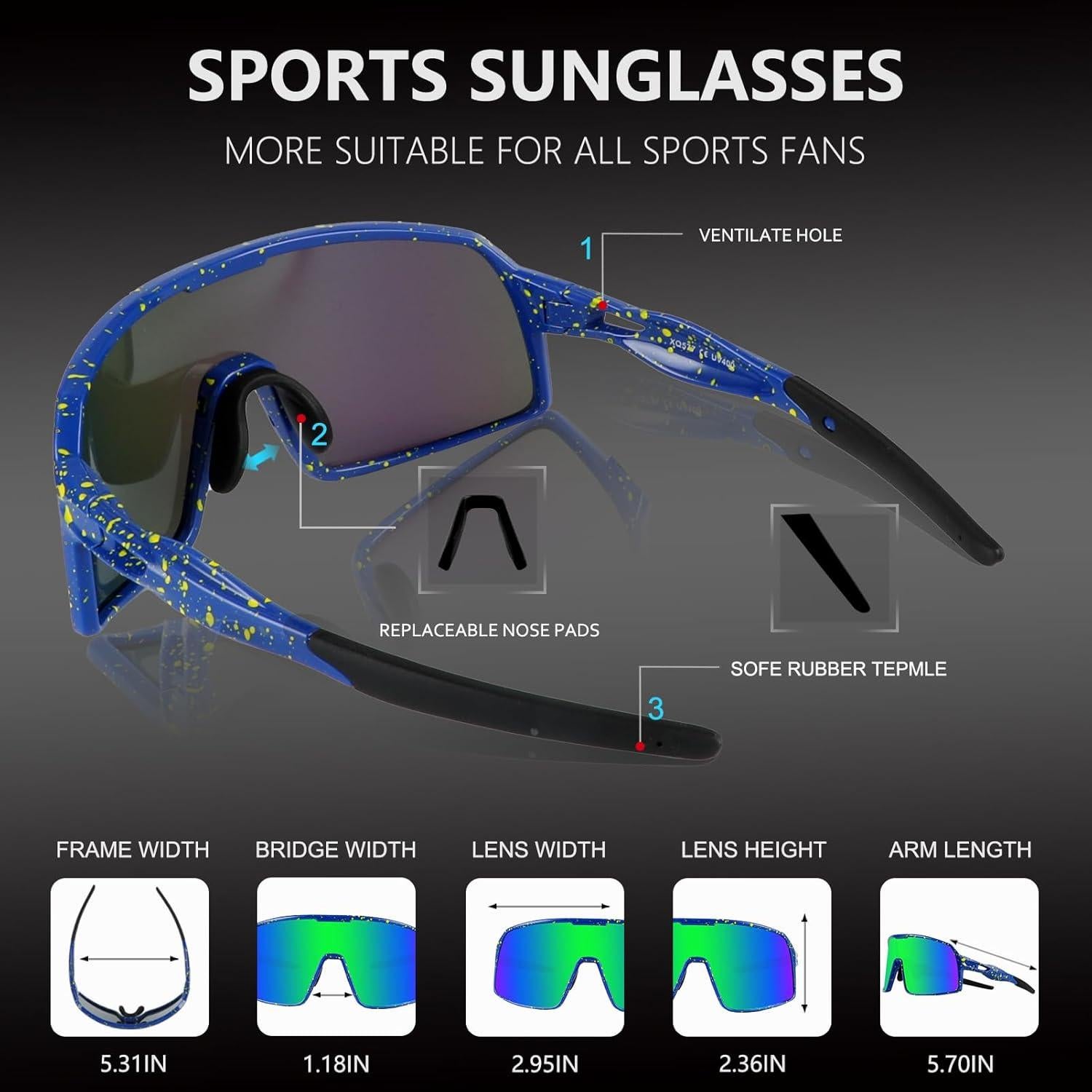 Gafas de Ciclismo BangLong UV400 Verde, Ligeras y Cómodas