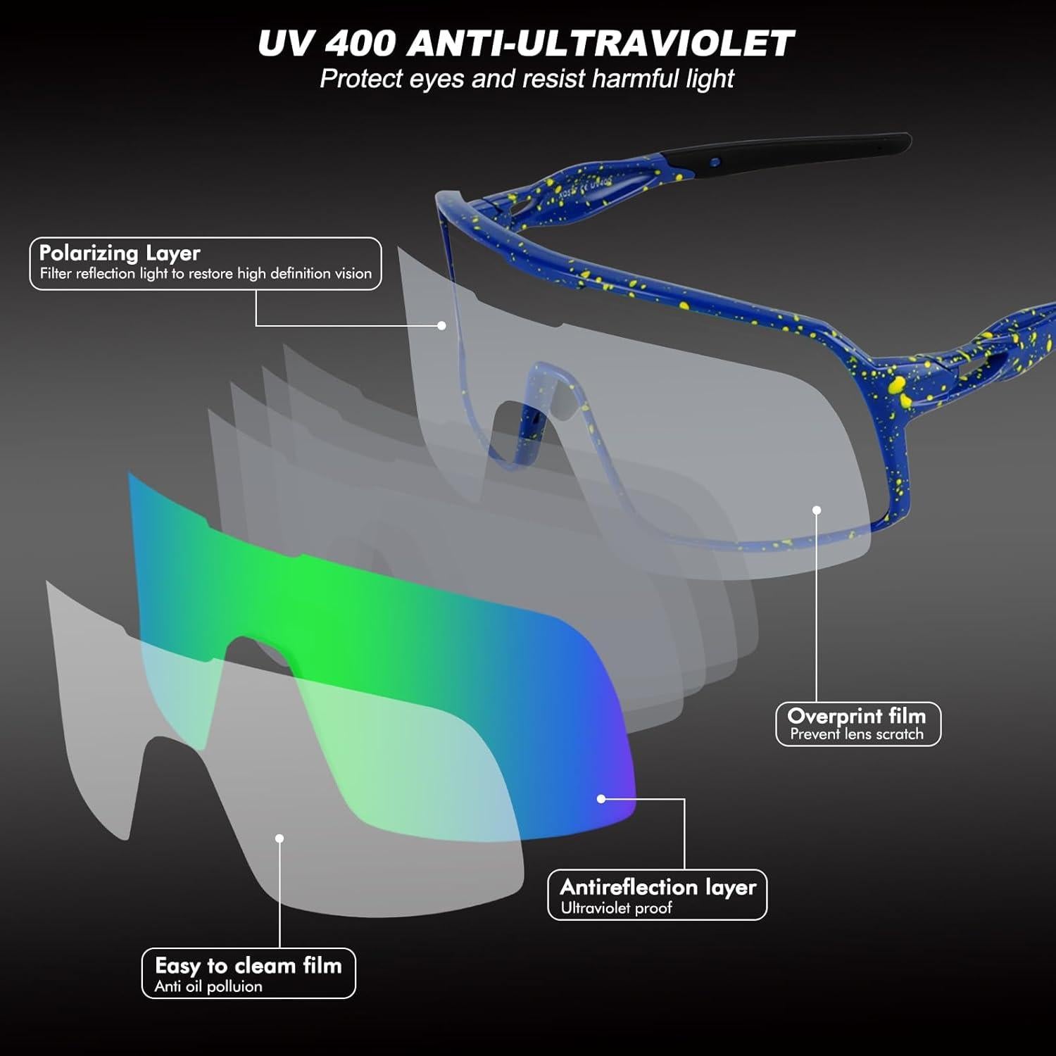 Gafas de Ciclismo BangLong UV400 Verde, Ligeras y Cómodas