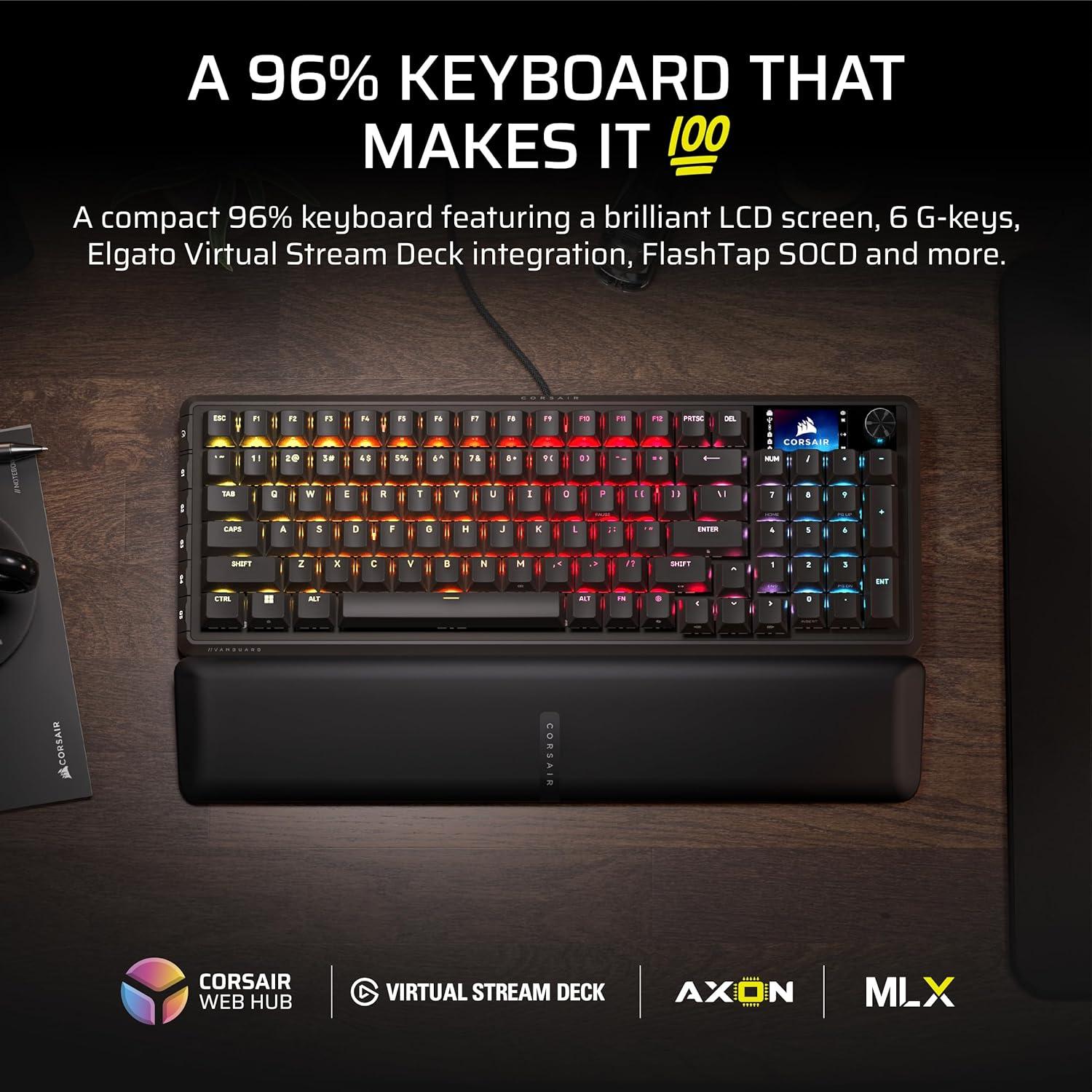 Teclado Mecánico Gaming Corsair Vanguard 96% con Pantalla LCD