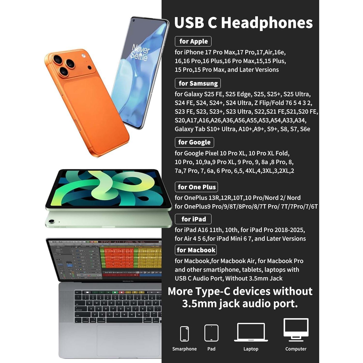 Auriculares USB C AFGHOA00153 con micrófono y cancelación de ruido