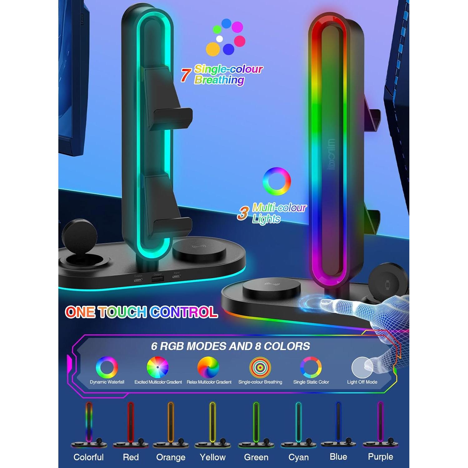 Soporte para Auriculares RGB Miroddi con Cargador Inalámbrico 8-en-1