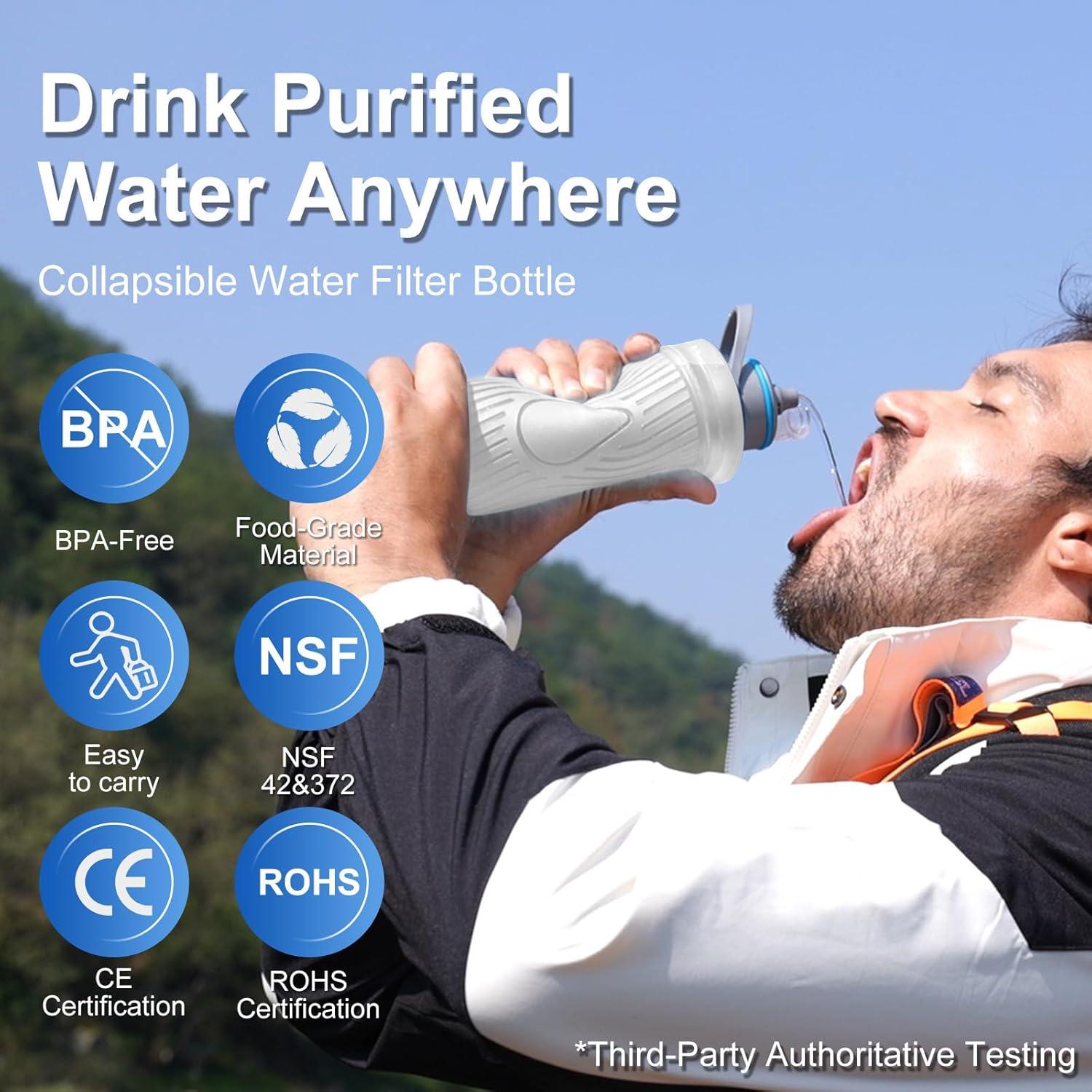 Botella de Agua Filtrada SurviMate 700ml Plegable Ultra Ligera