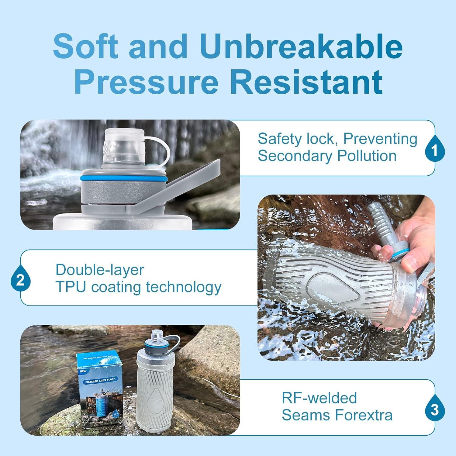 Botella de Agua Filtrada SurviMate 700ml Plegable Ultra Ligera