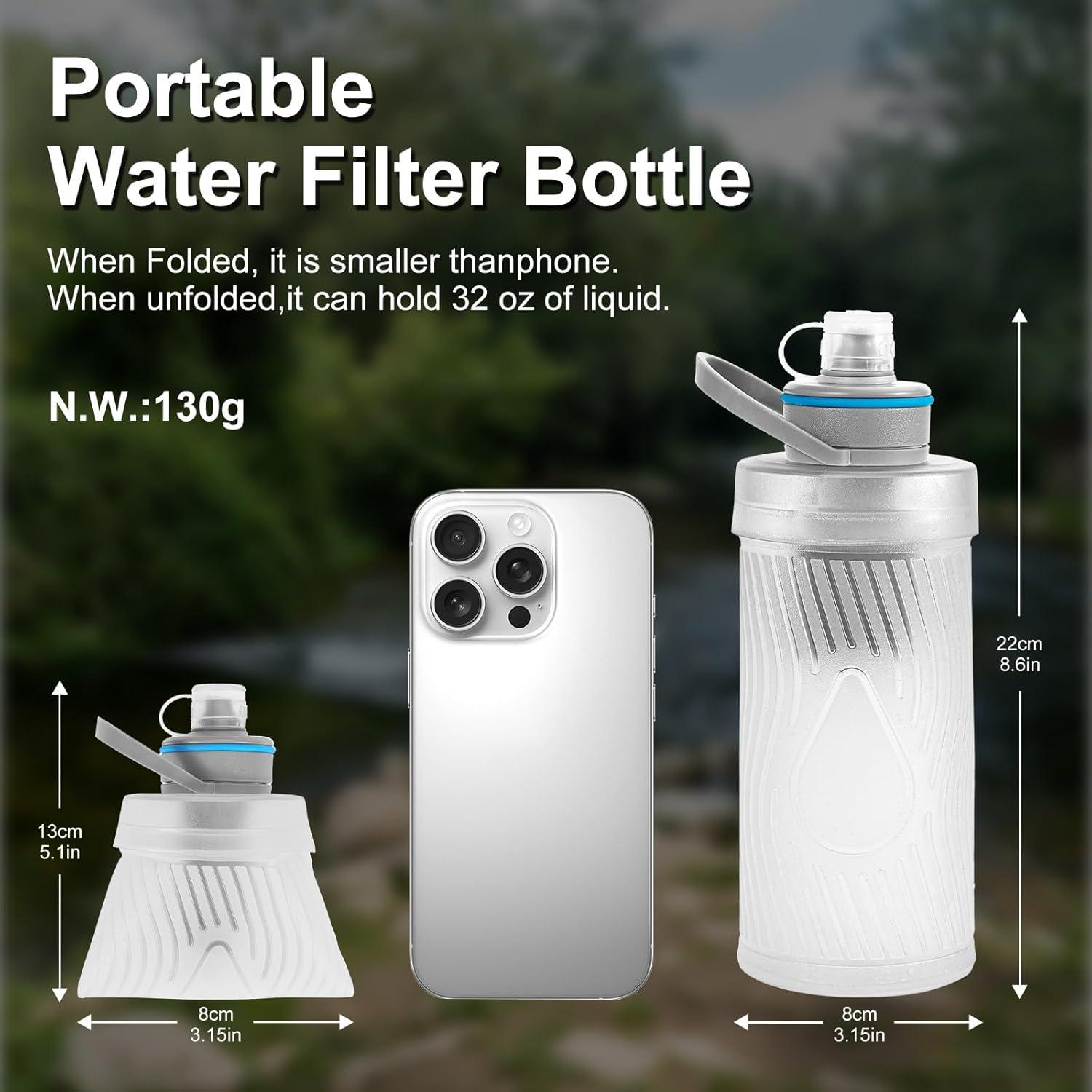 Botella de Agua Filtrada SurviMate 700ml Plegable Ultra Ligera