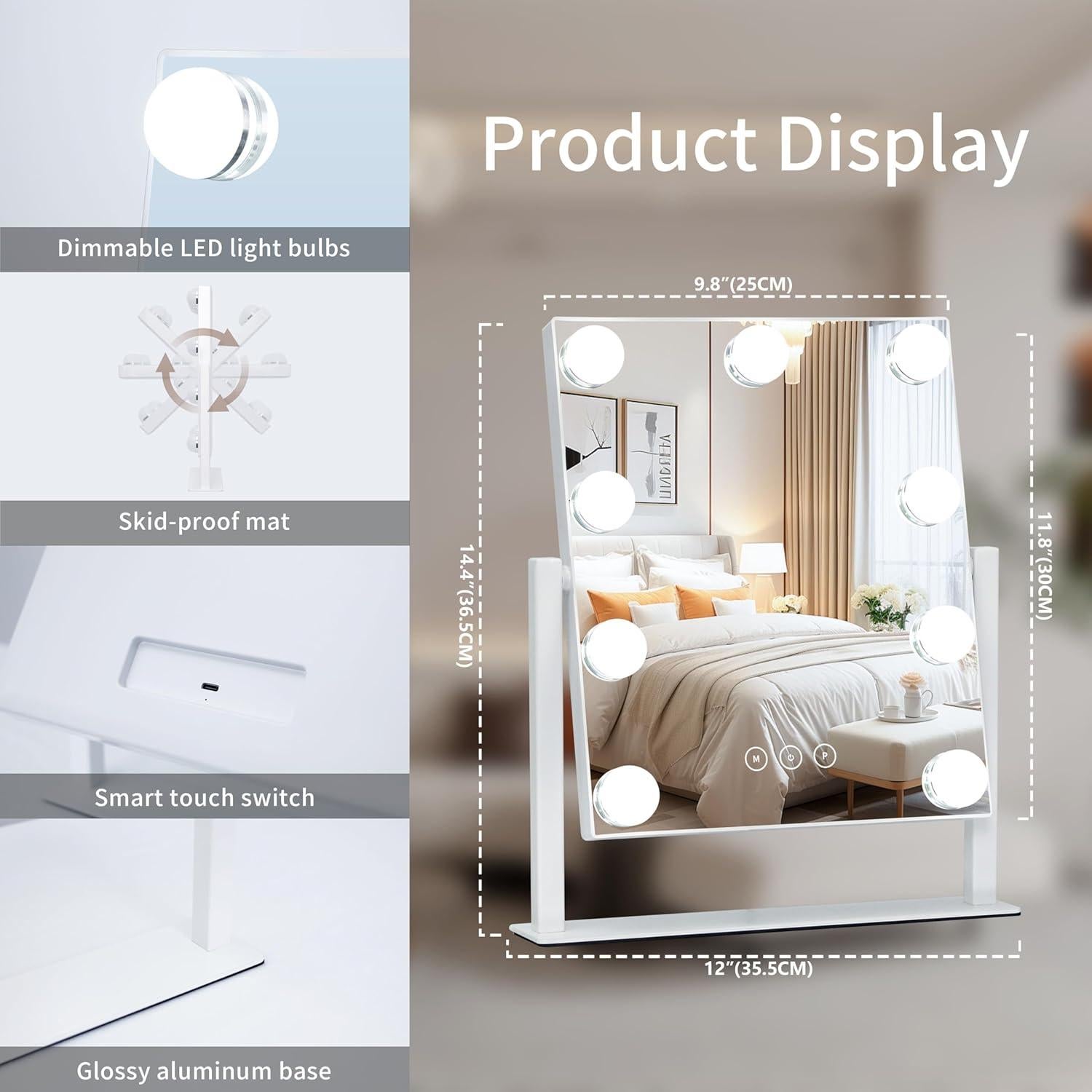 Espejo de tocador iluminado Kotdning 30x36 cm 10X aumento