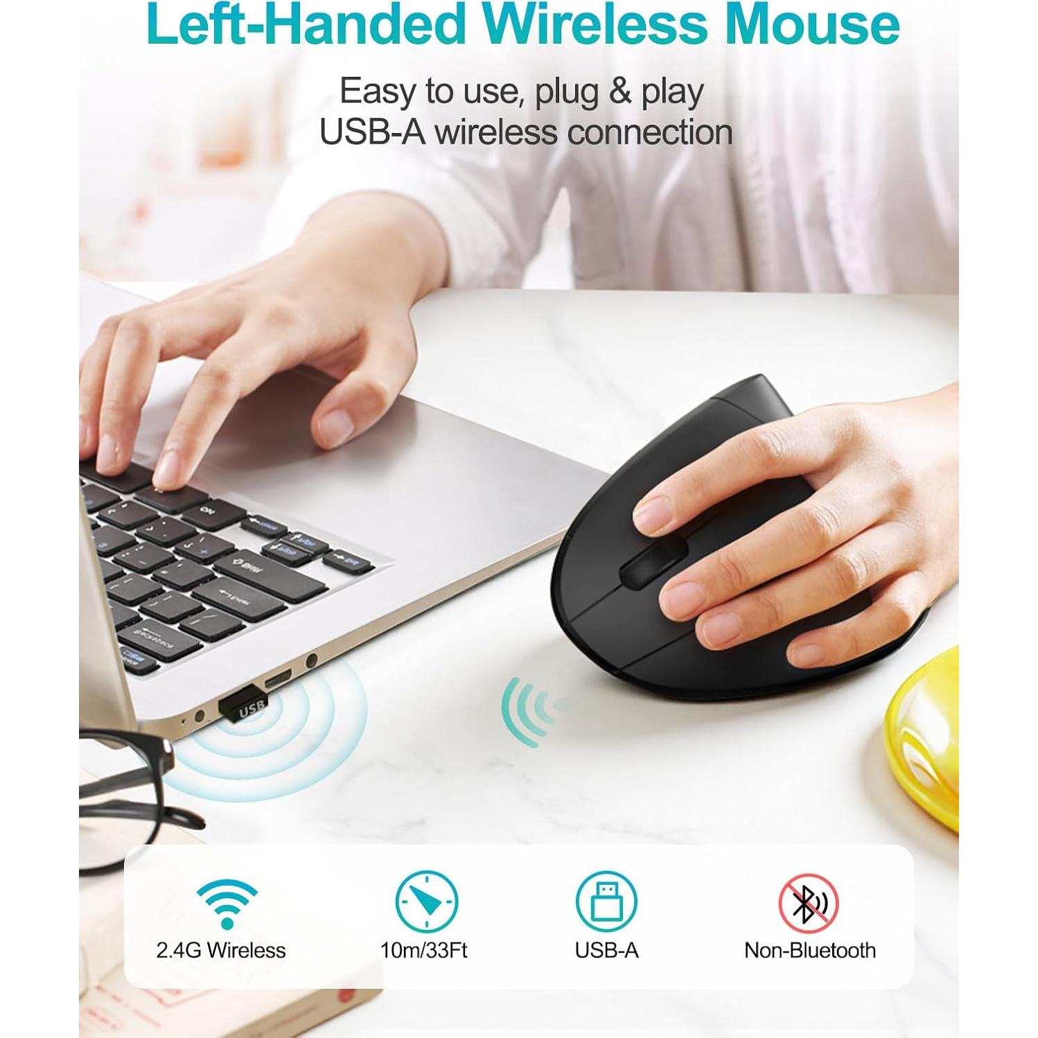 Mouse Ergonómico Inalámbrico Lekvey para Zurdos - Negro