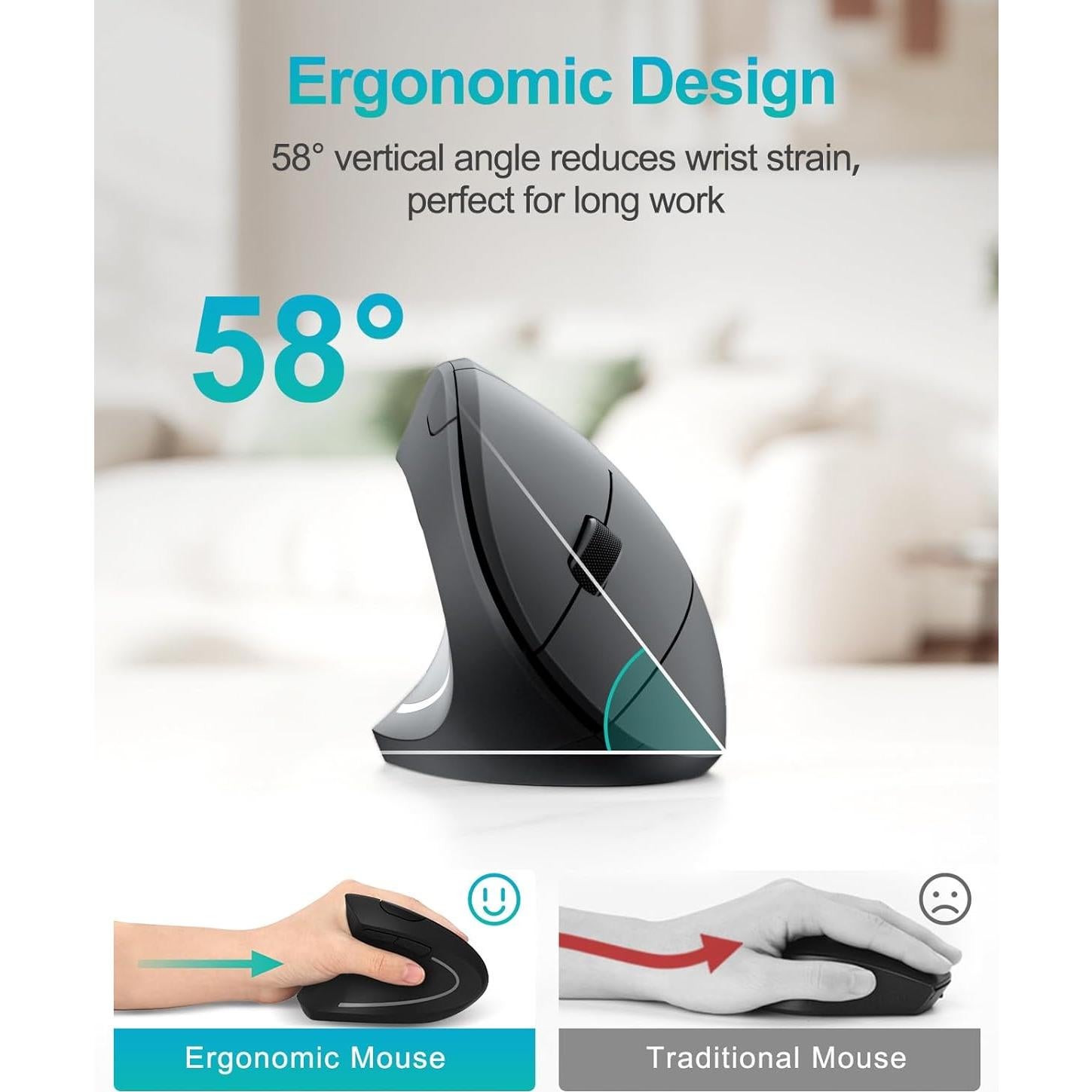 Mouse Ergonómico Inalámbrico Lekvey para Zurdos - Negro