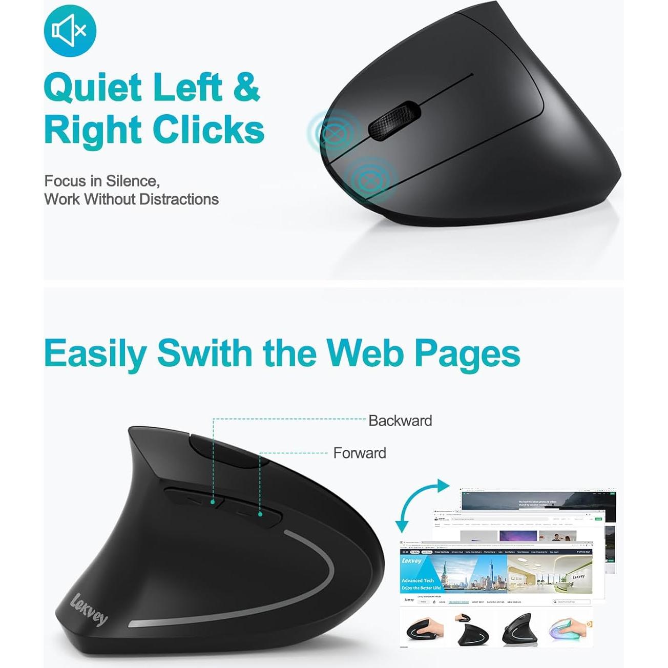 Mouse Ergonómico Inalámbrico Lekvey para Zurdos - Negro