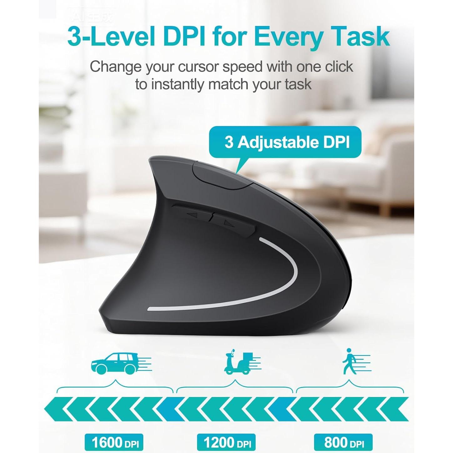 Mouse Ergonómico Inalámbrico Lekvey para Zurdos - Negro