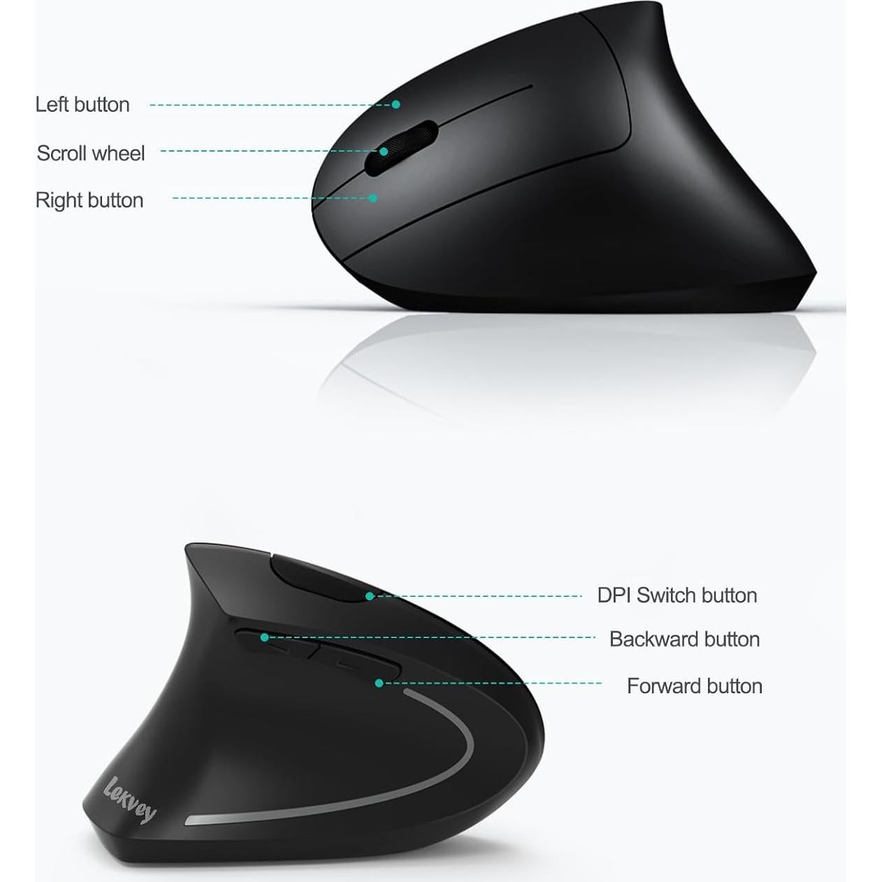 Mouse Ergonómico Inalámbrico Lekvey para Zurdos - Negro