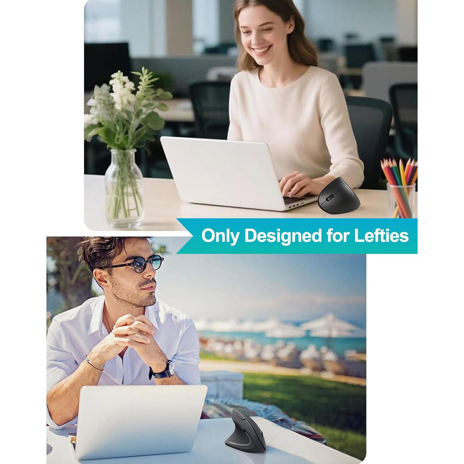 Mouse Ergonómico Inalámbrico Lekvey para Zurdos - Negro