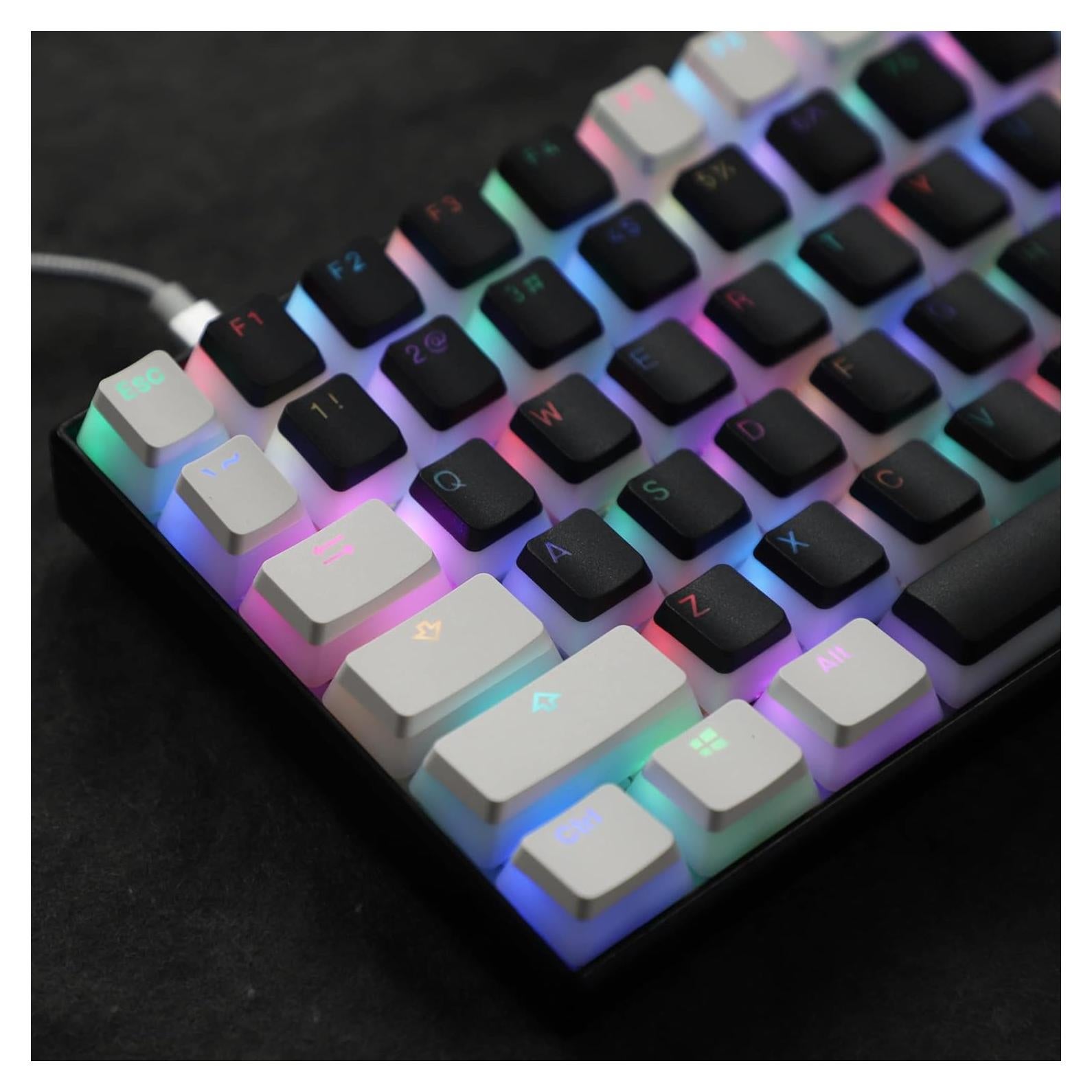 Conjunto de Teclas PBT Doble Tiro YMDK 117 Blanco Negro ANSI ISO