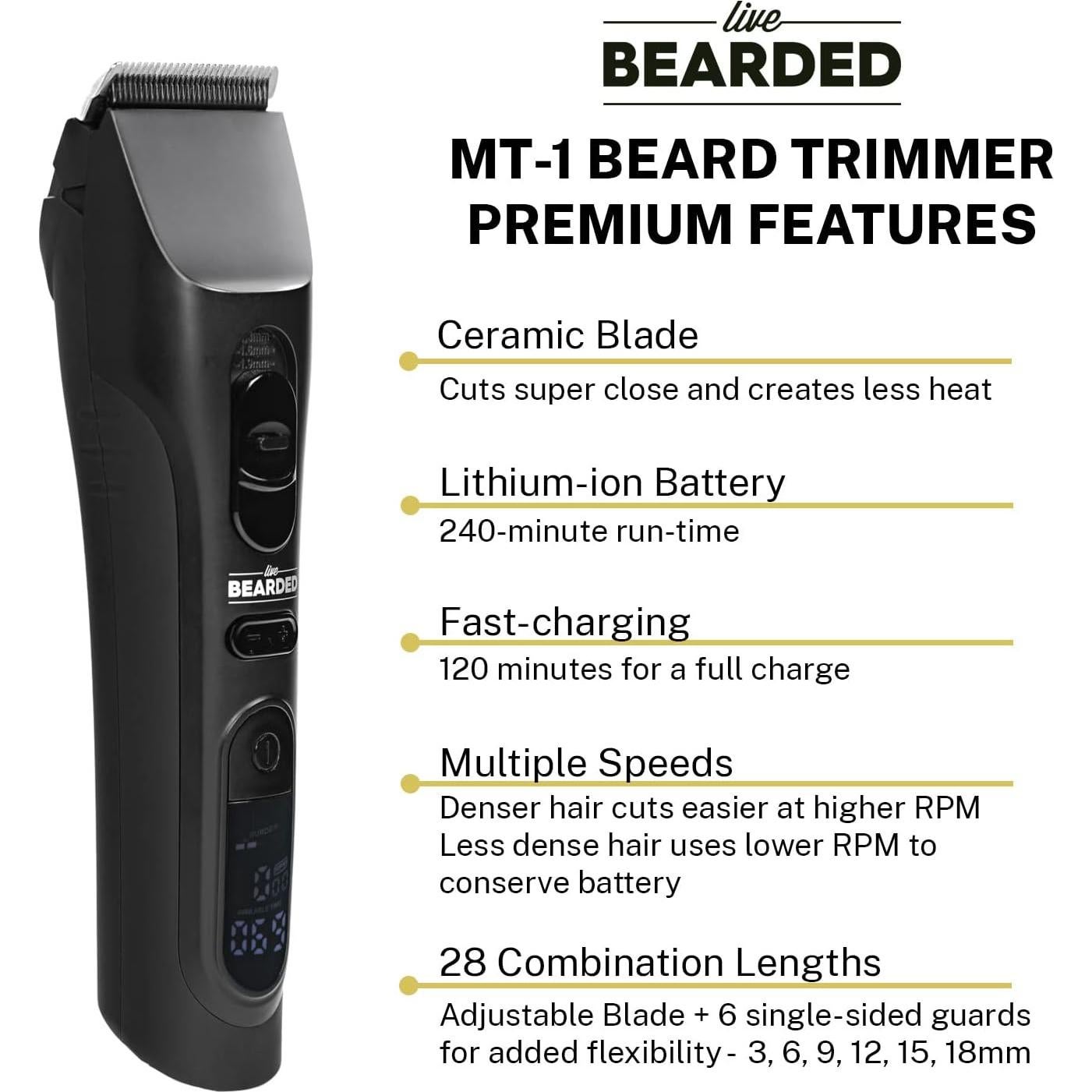 Recortadora de Barba Live Bearded MT-1 - Cerámica, 4h Uso