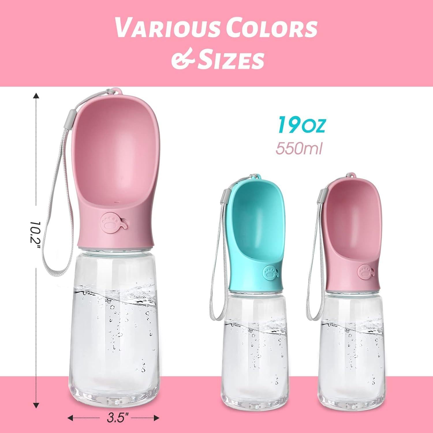 Botella de Agua para Perros Kalimdor 0.56L Rosa a Prueba de Fugas