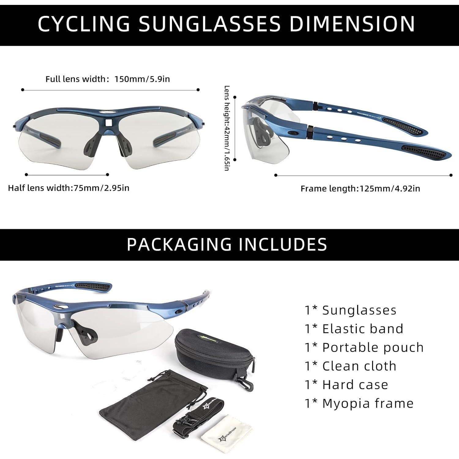 Gafas de sol deportivas ROCKBROS fotochromic UV400 gris azul