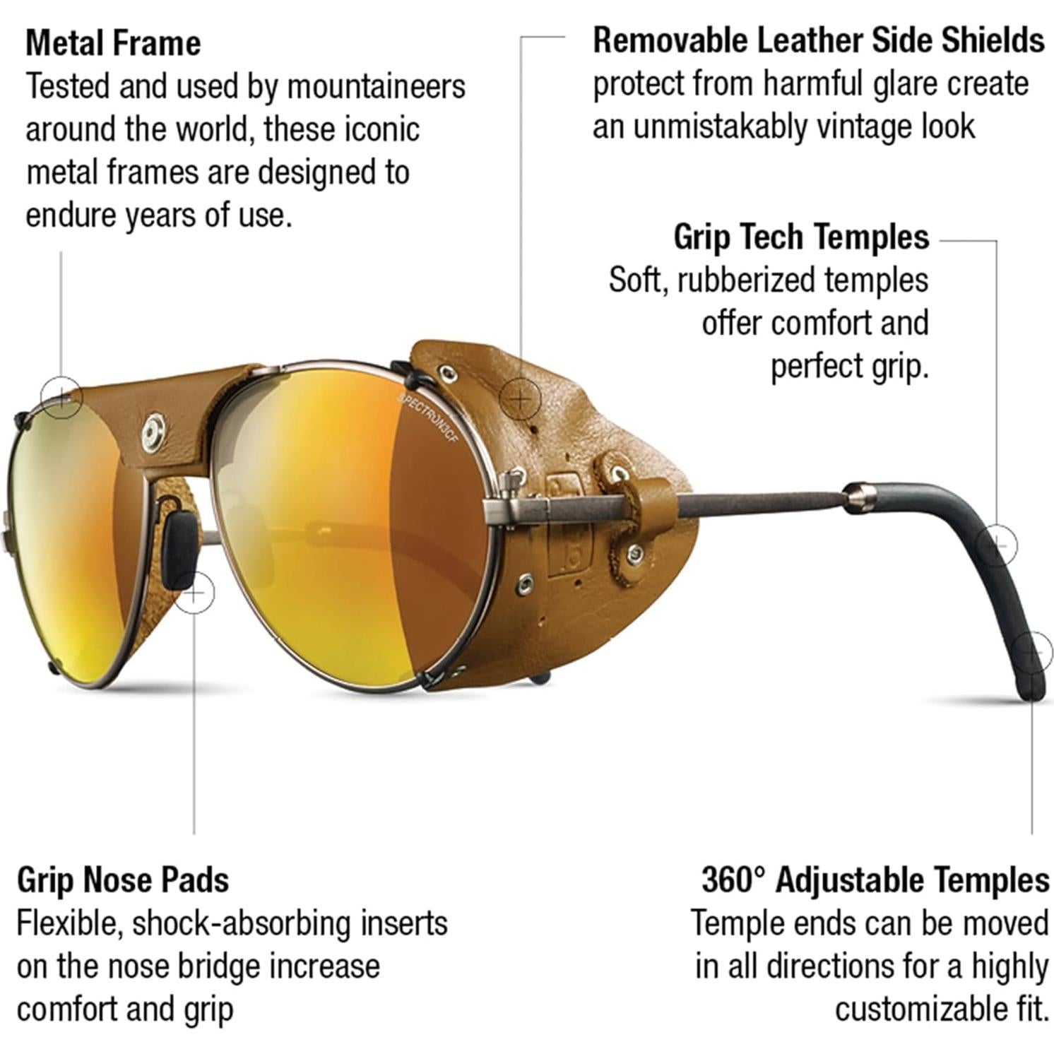 Gafas de sol Julbo Cham unisex con protectores de cuero