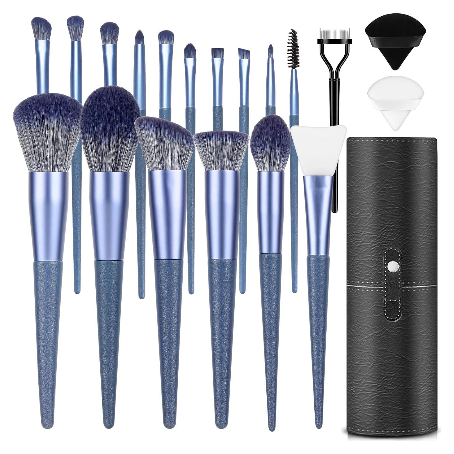 Juego de Brochas de Maquillaje LUXBRU 17 Piezas Azul