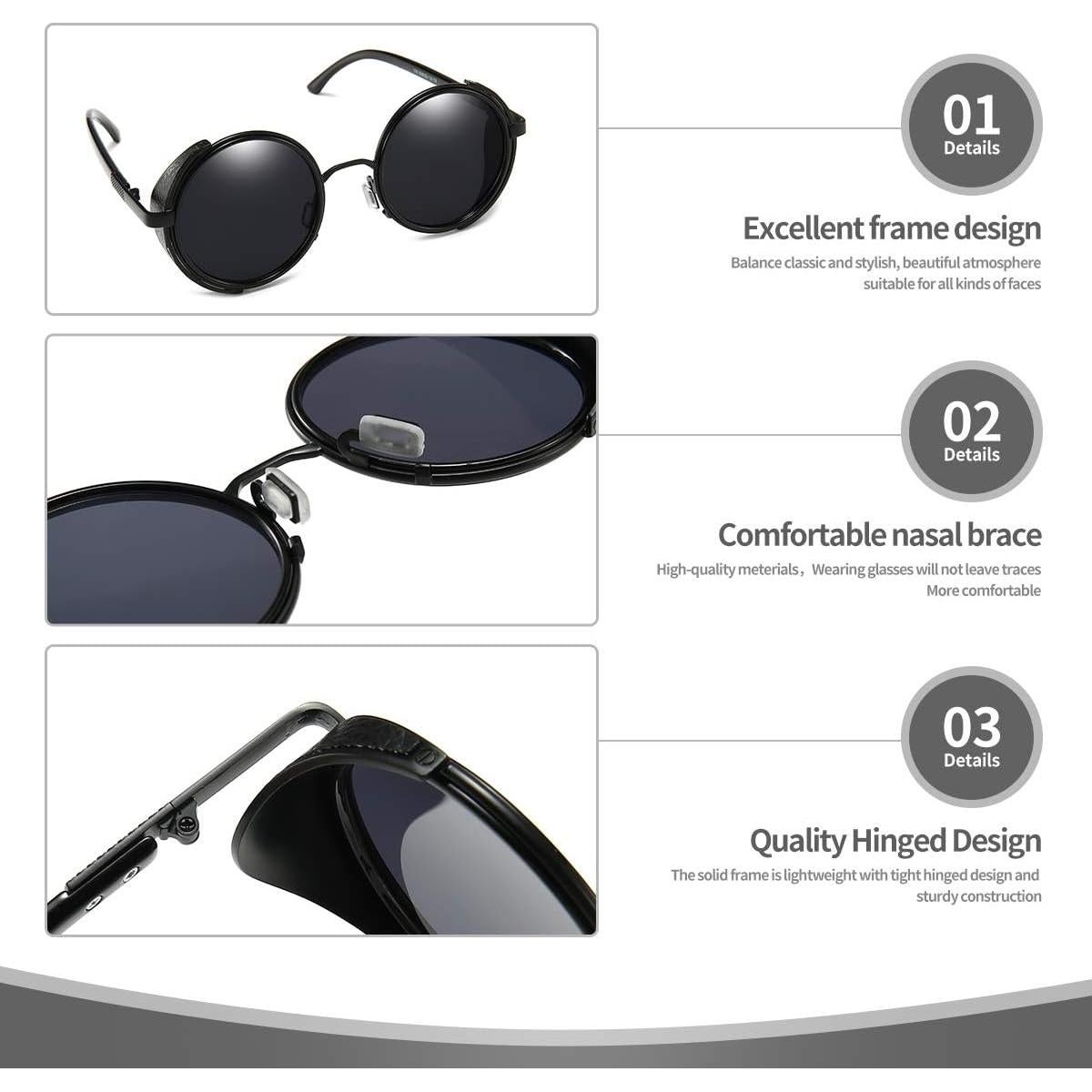 Gafas de Sol Steampunk Dollger Redondas UV400 Metal