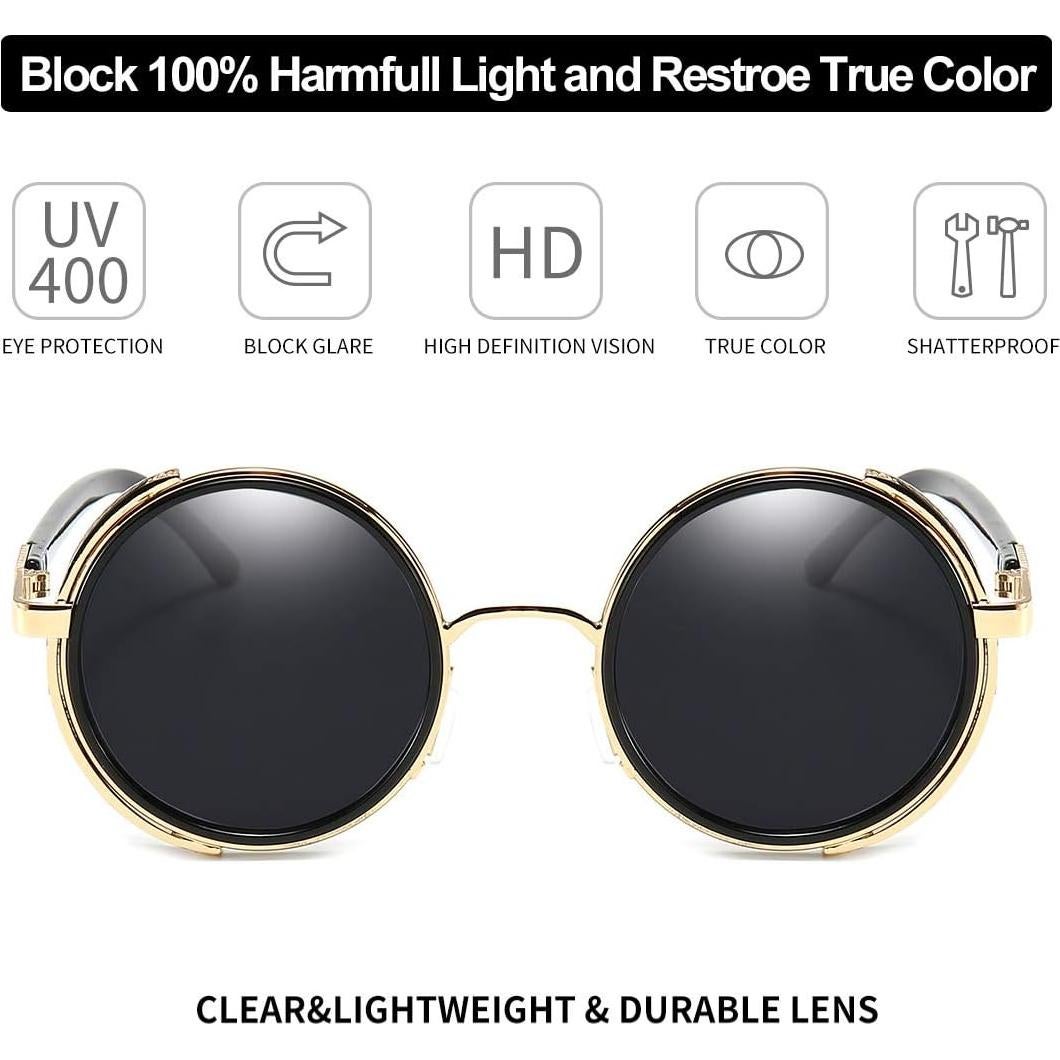 Gafas de Sol Steampunk Dollger Redondas UV400 Metal Dorado