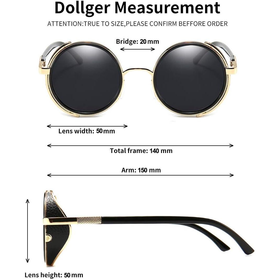 Gafas de Sol Steampunk Dollger Redondas UV400 Metal Dorado