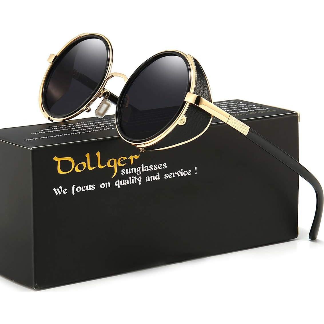 Gafas de Sol Steampunk Dollger Redondas UV400 Metal Dorado