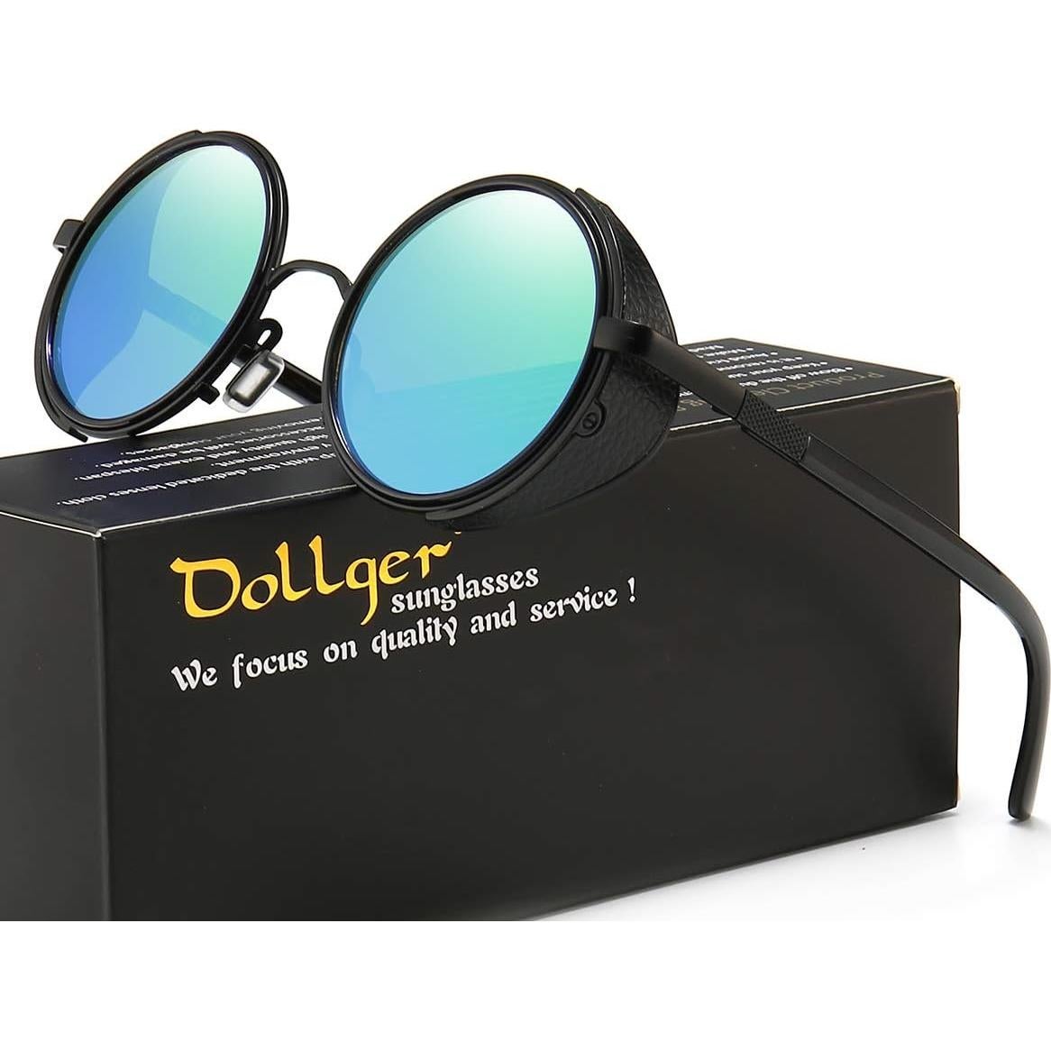 Gafas de sol redondas Dollger steampunk UV400 verde negro