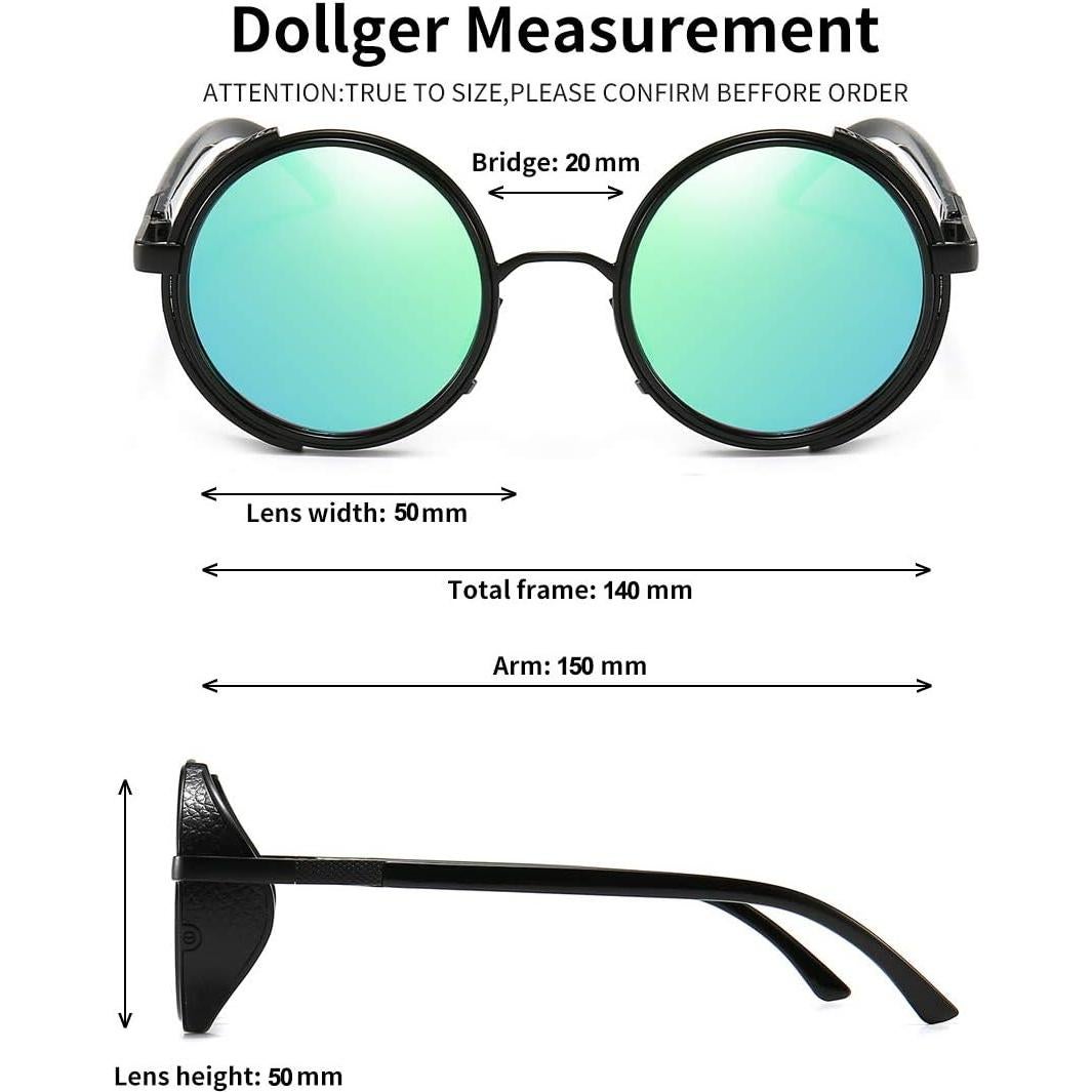 Gafas de sol redondas Dollger steampunk UV400 verde negro