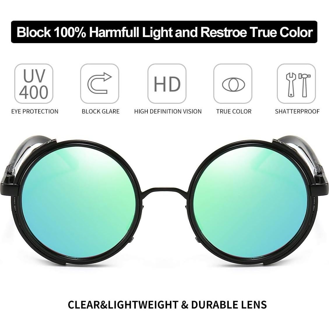 Gafas de sol redondas Dollger steampunk UV400 verde negro