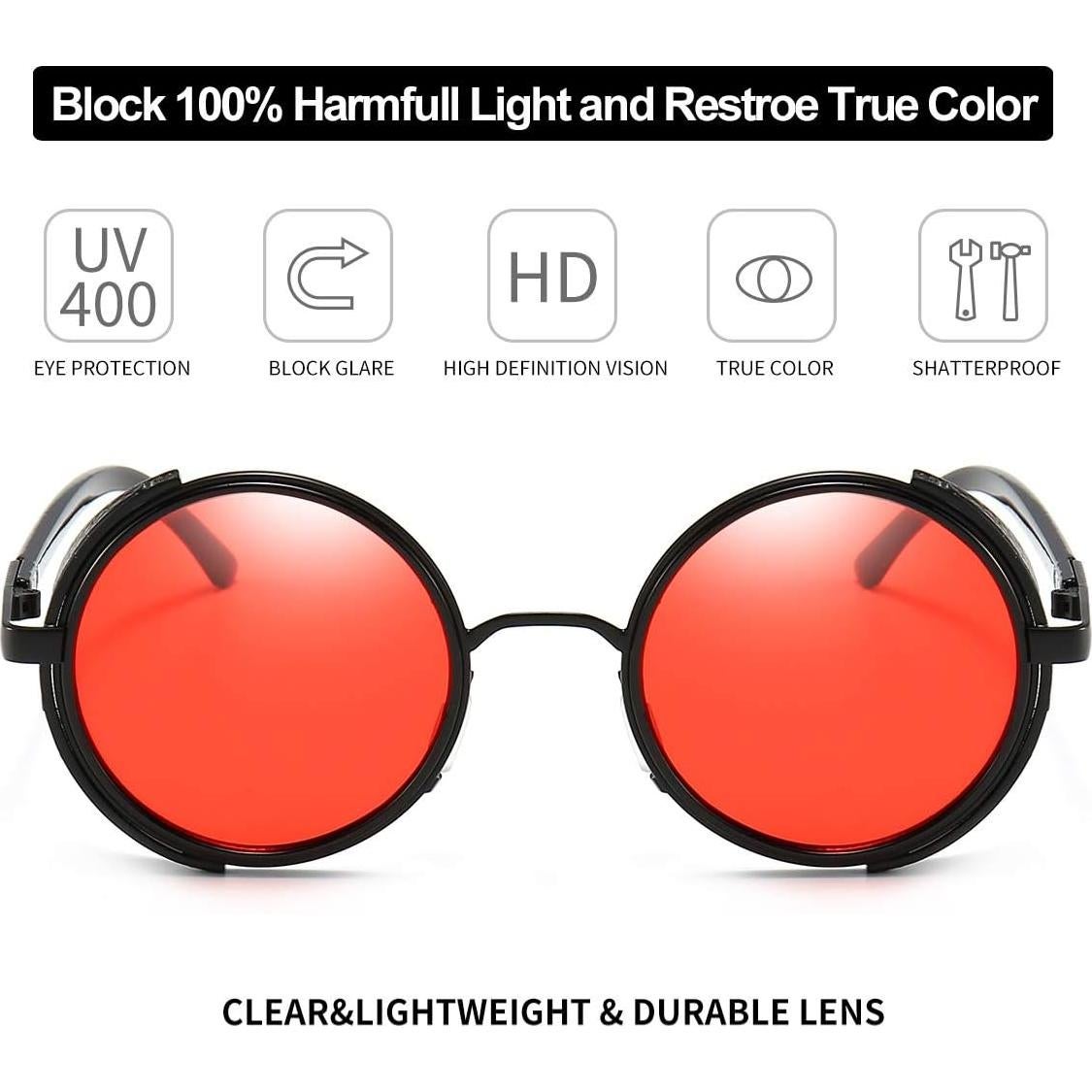 Gafas de sol redondas Dollger steampunk UV400 lente espejo