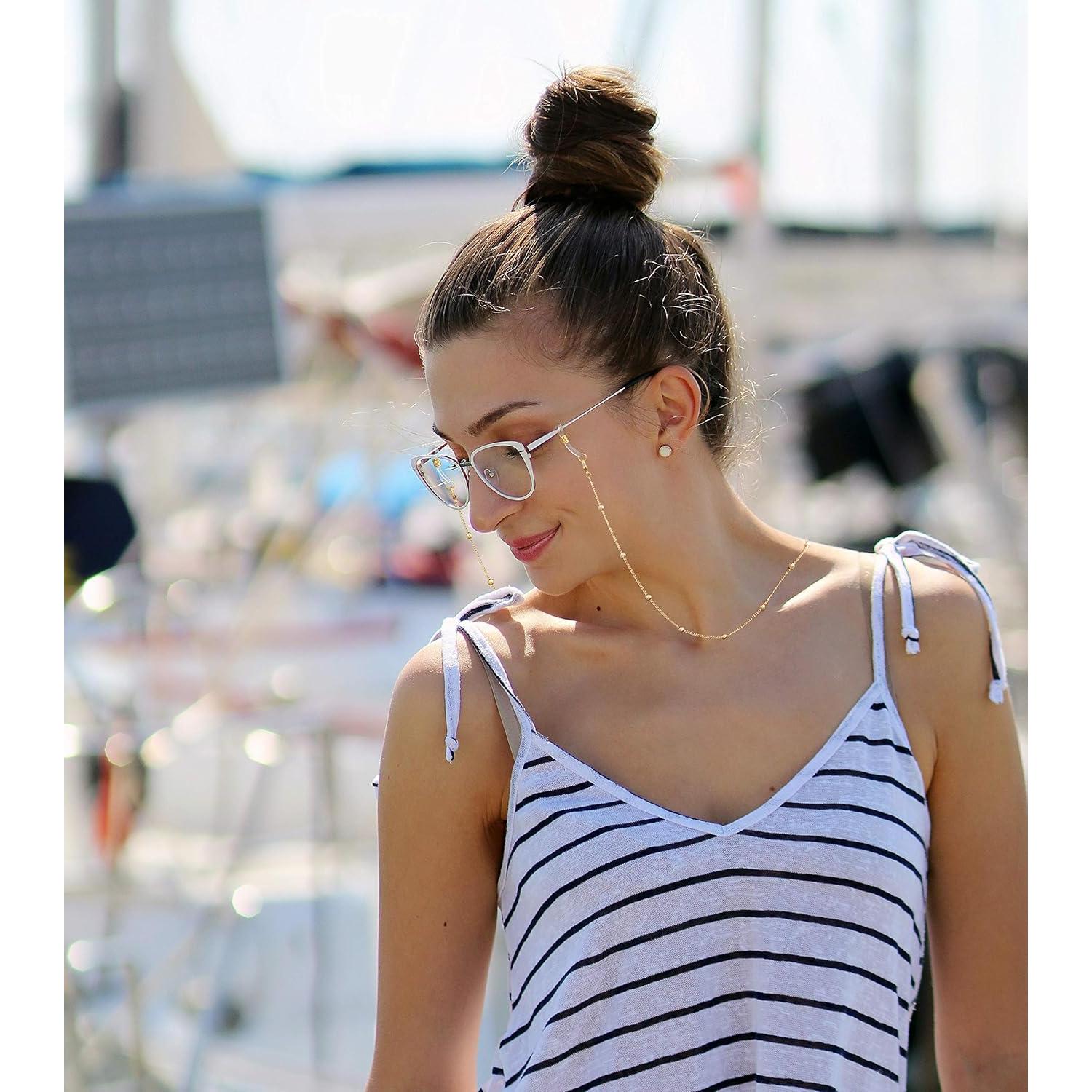 Cadena de Gafas PEARLADA de Oro 18K con Lazos Ajustables