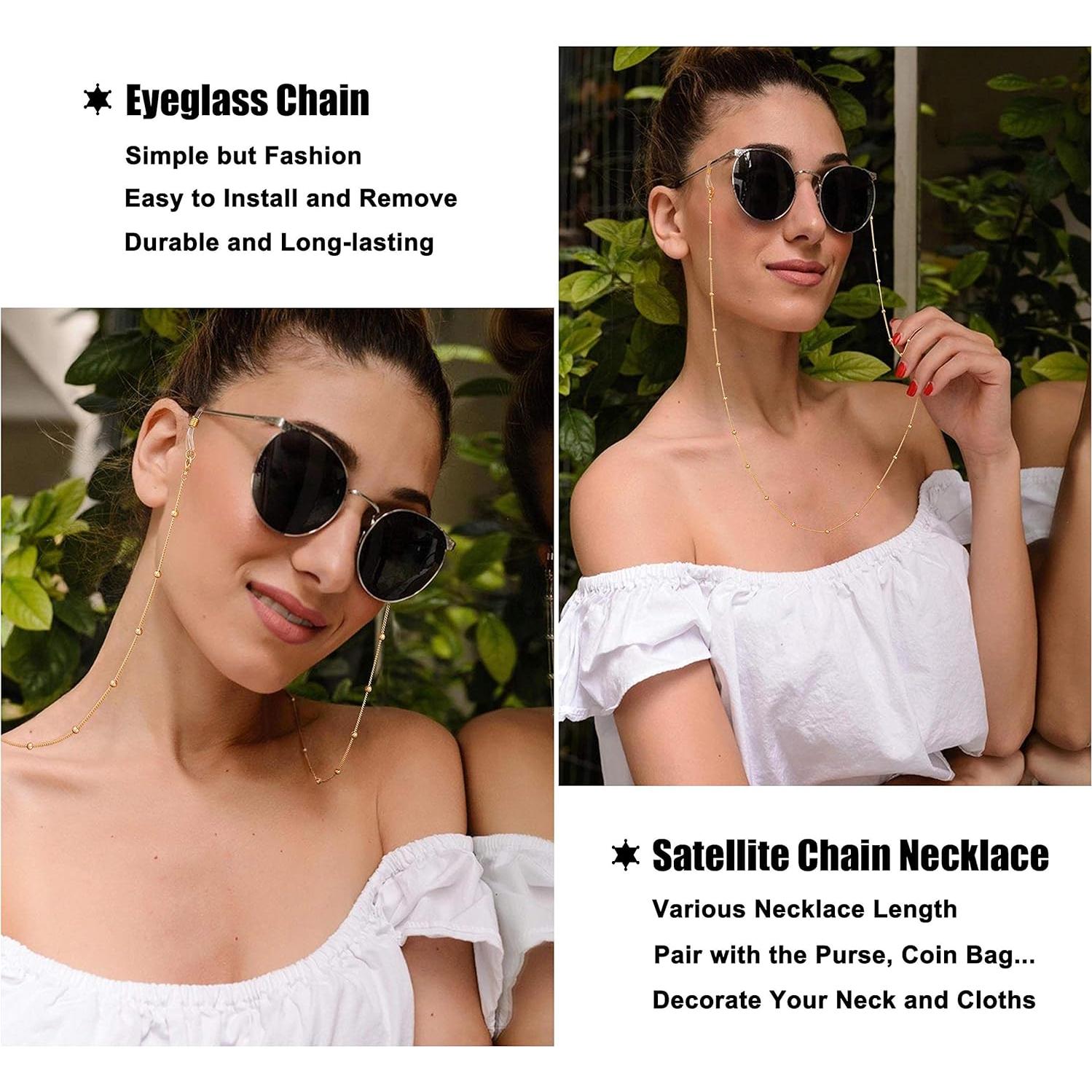 Cadena de Gafas PEARLADA de Oro 18K con Lazos Ajustables