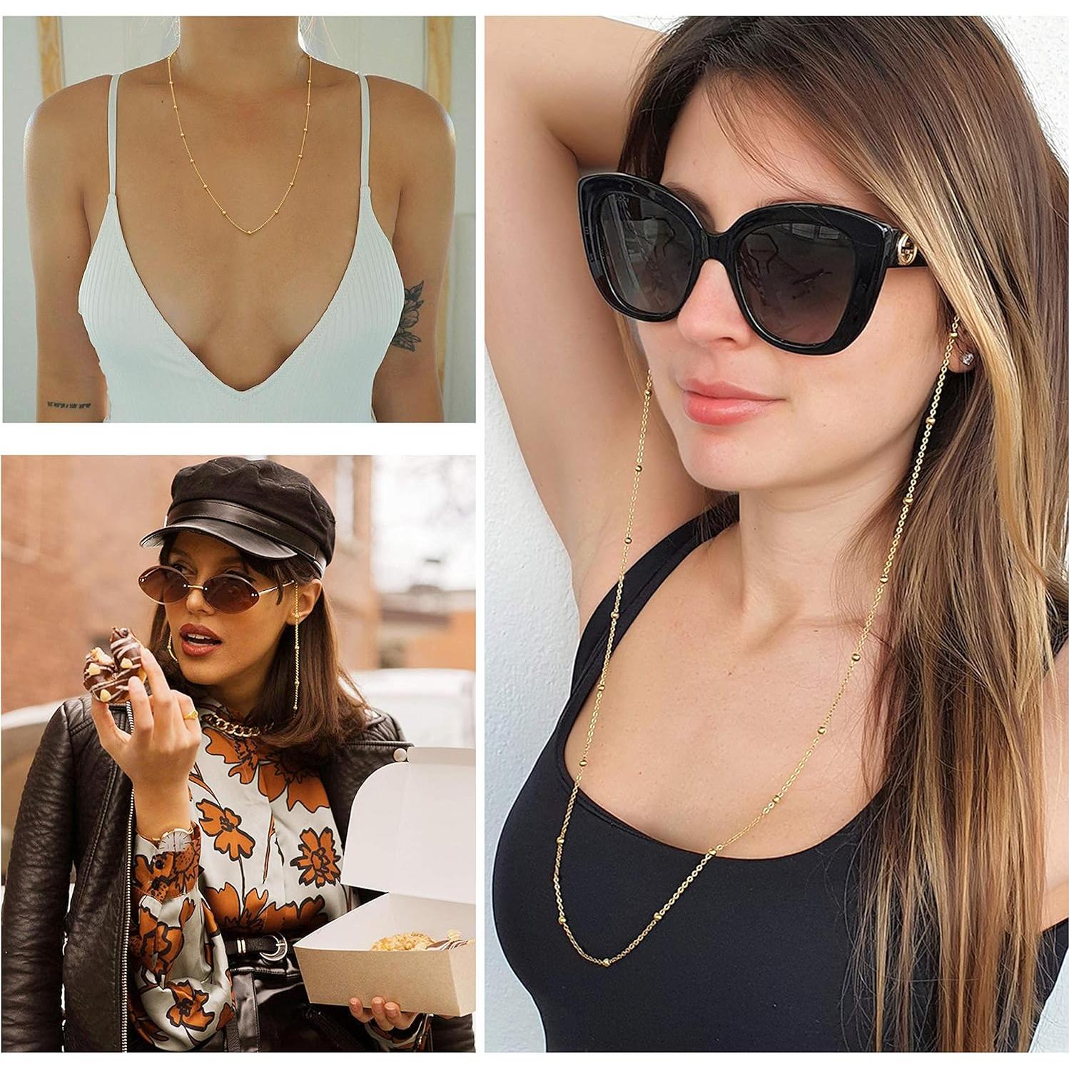 Cadena de Gafas PEARLADA de Oro 18K con Lazos Ajustables