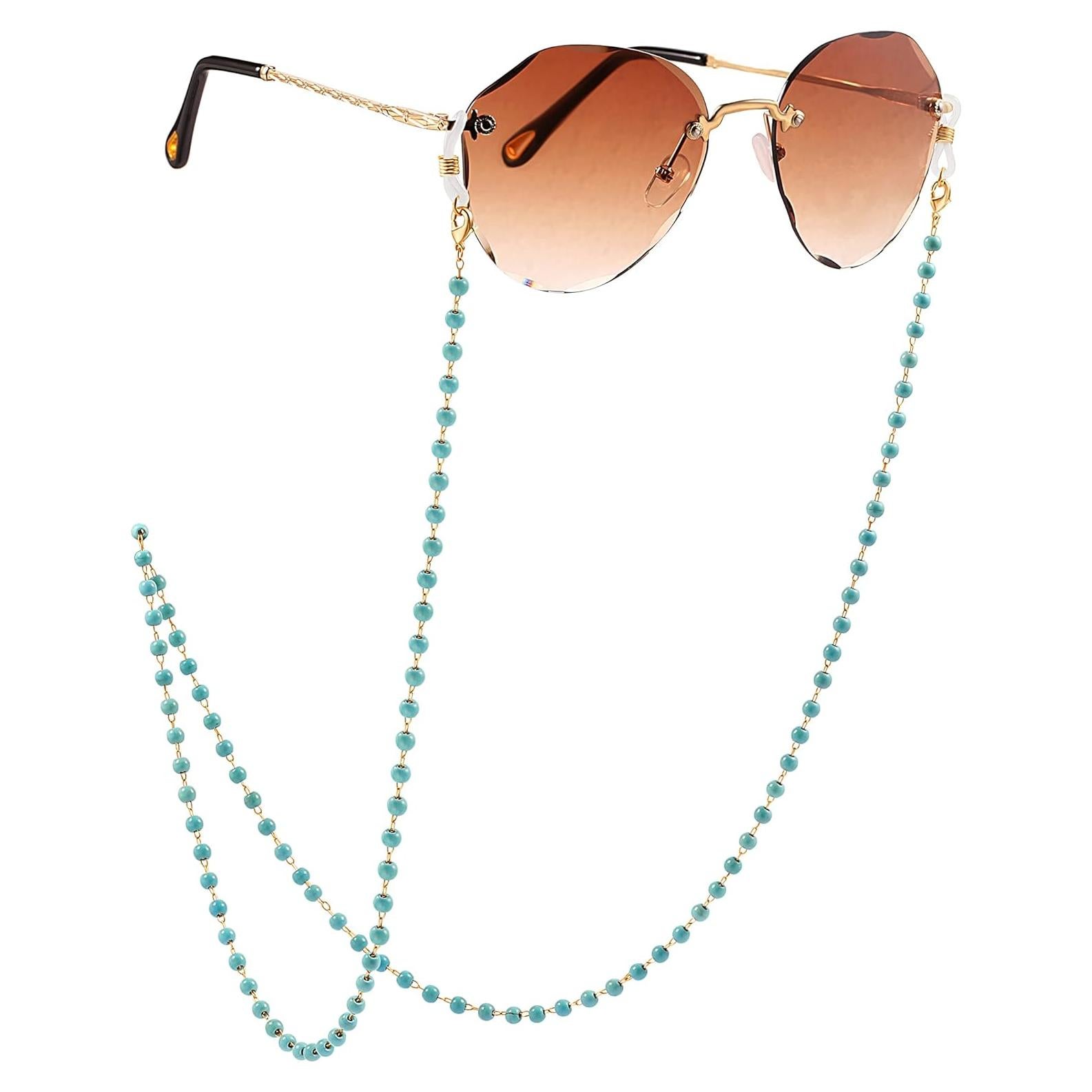 Cadena de Gafas PEARLADA de Oro 18K con Cuentas Turquesa