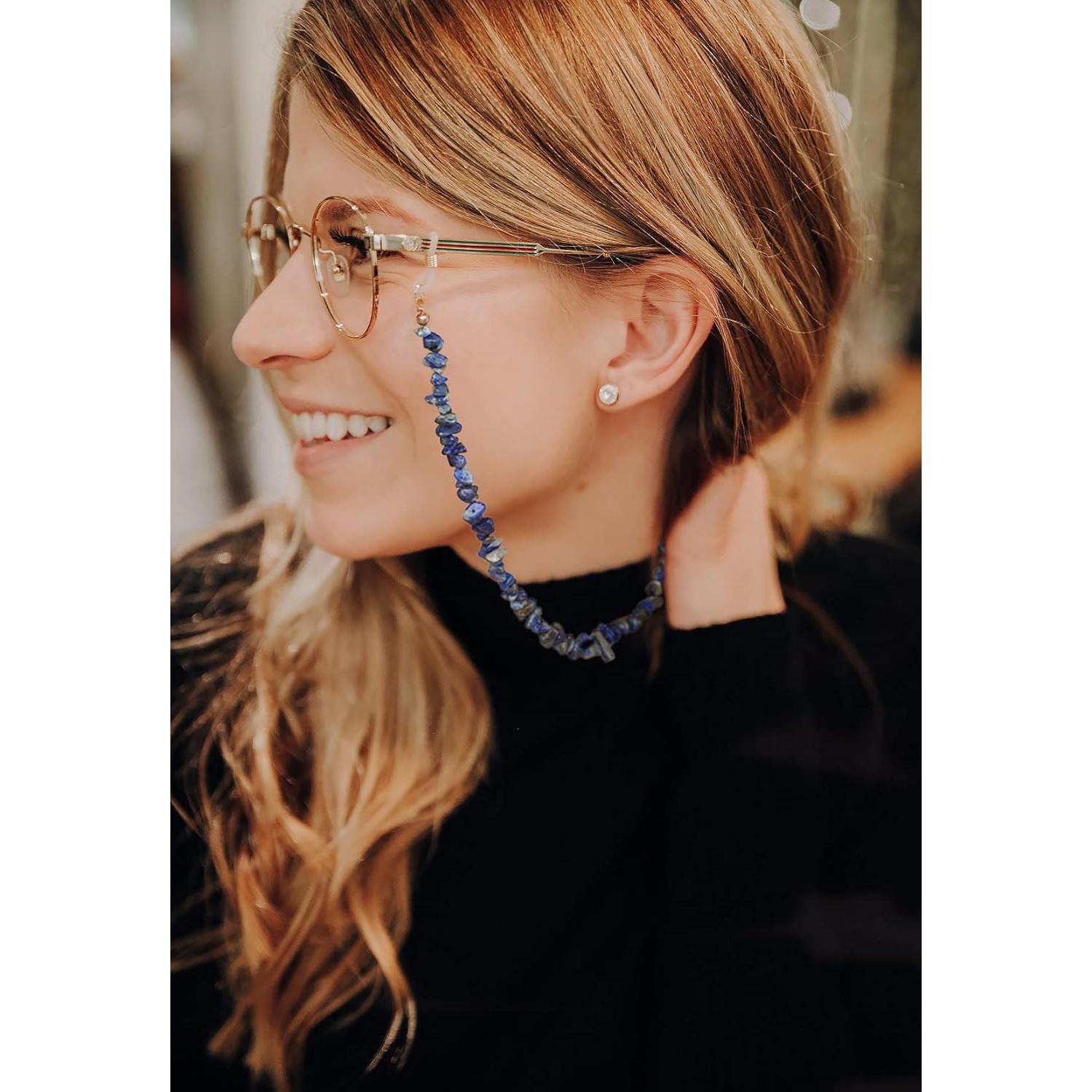 Cadena de Gafas PEARLADA de Oro 18K con Lapislázuli