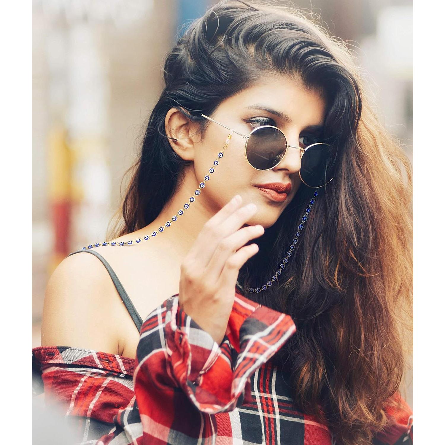 Cadena para Gafas PEARLADA Oro 18K 80 cm Ojo Malvado