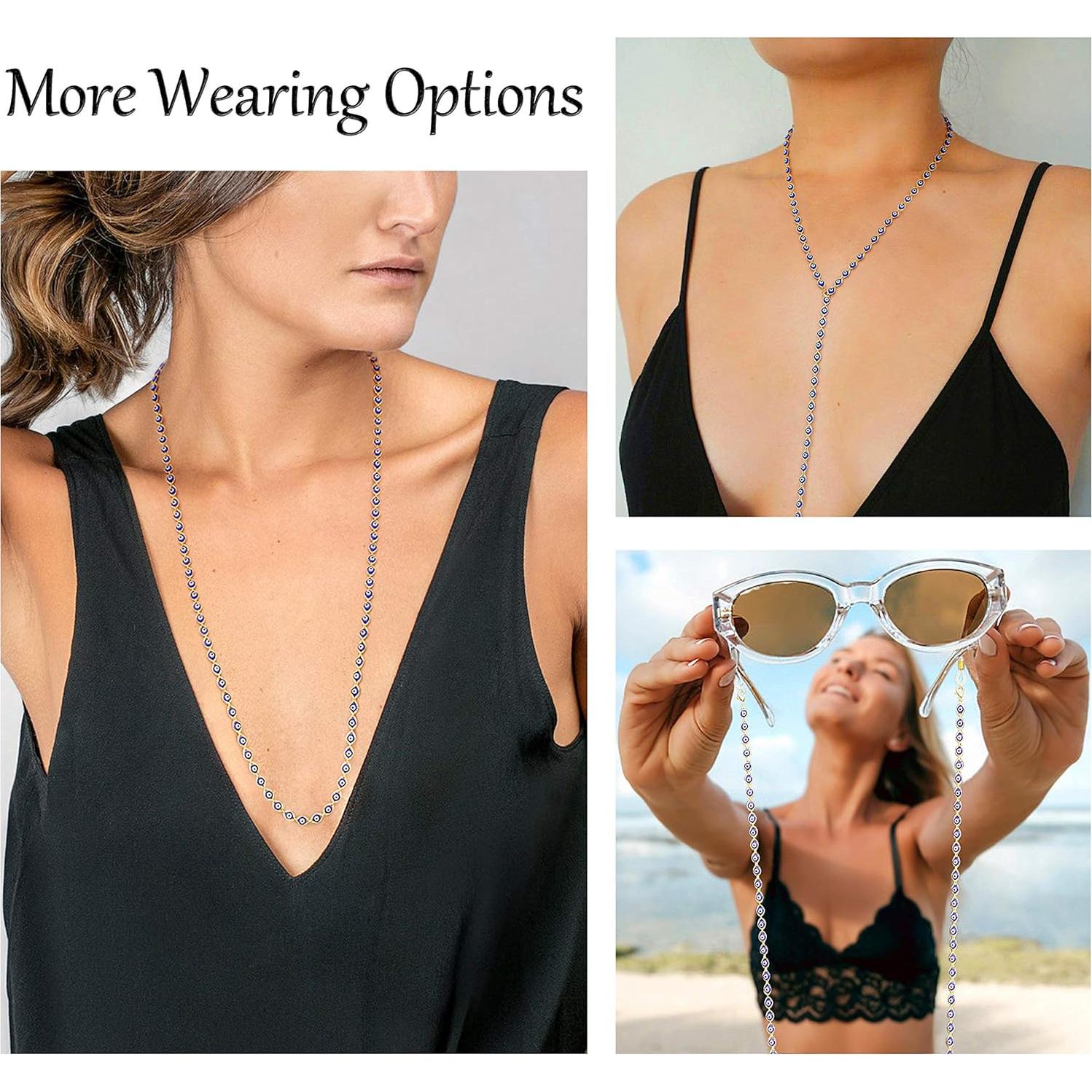 Cadena para Gafas PEARLADA Oro 18K 80 cm Ojo Malvado